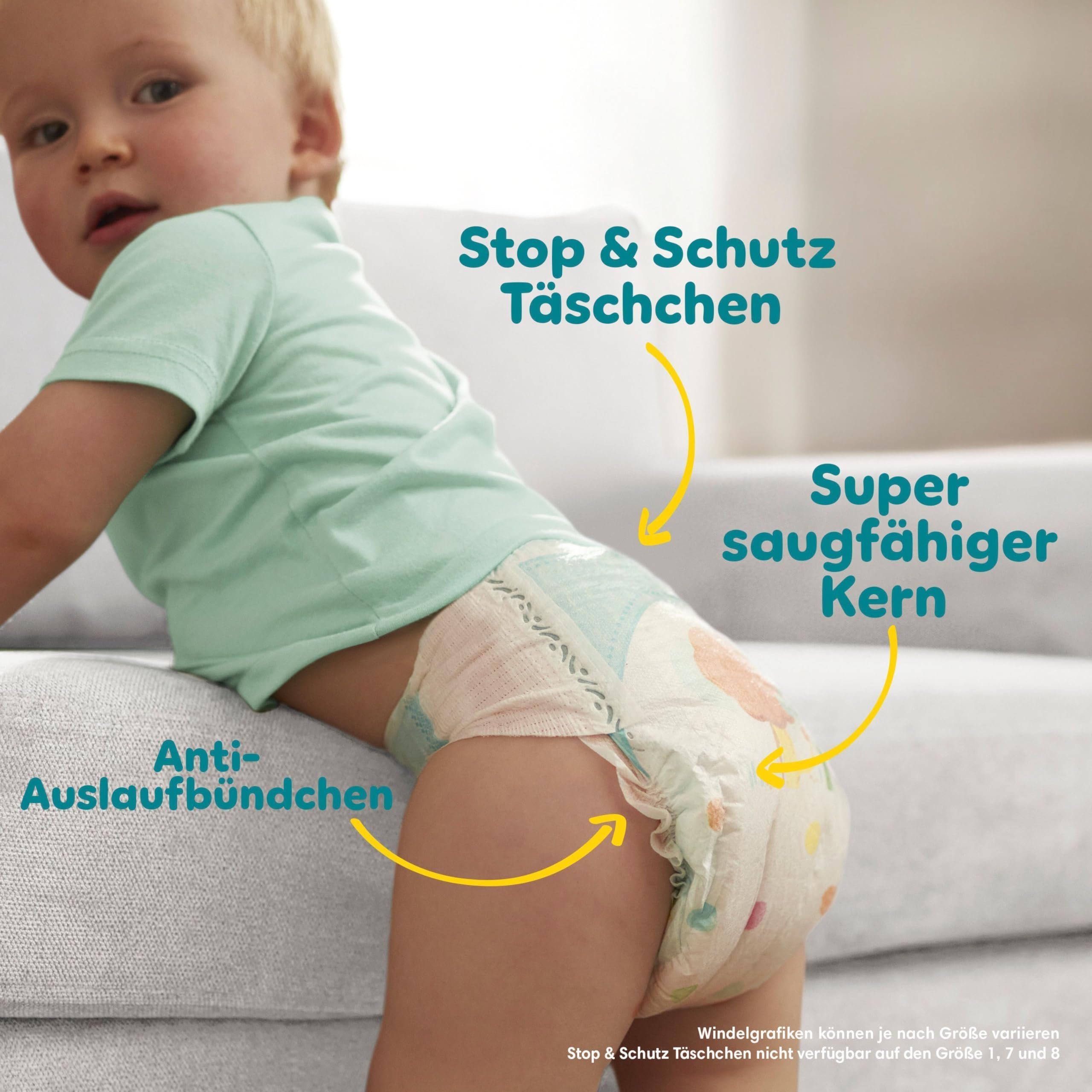 Pampers Baby-Dry Größe 8, 144 Windeln, 17kg+, Bis zu 100% Auslaufschutz & Komfort die ganze Nacht