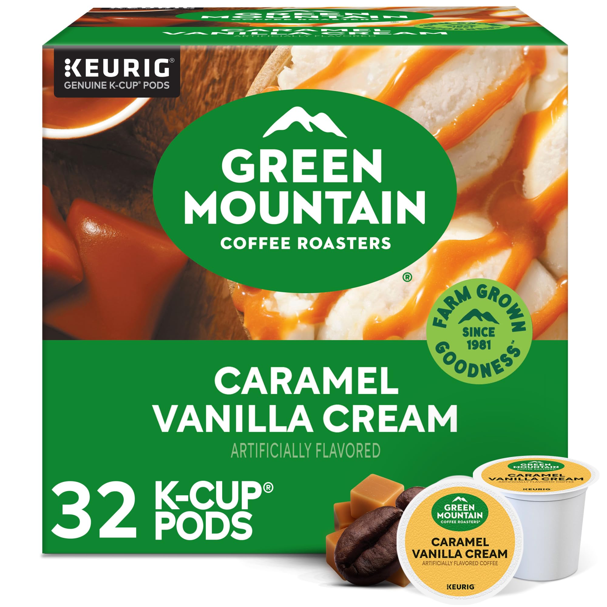Green Mountain Coffee Roasters Caramel Vanilla Cream Keurig Single-Serve K-Cup pods, Light Roast Coffee, 72 Count