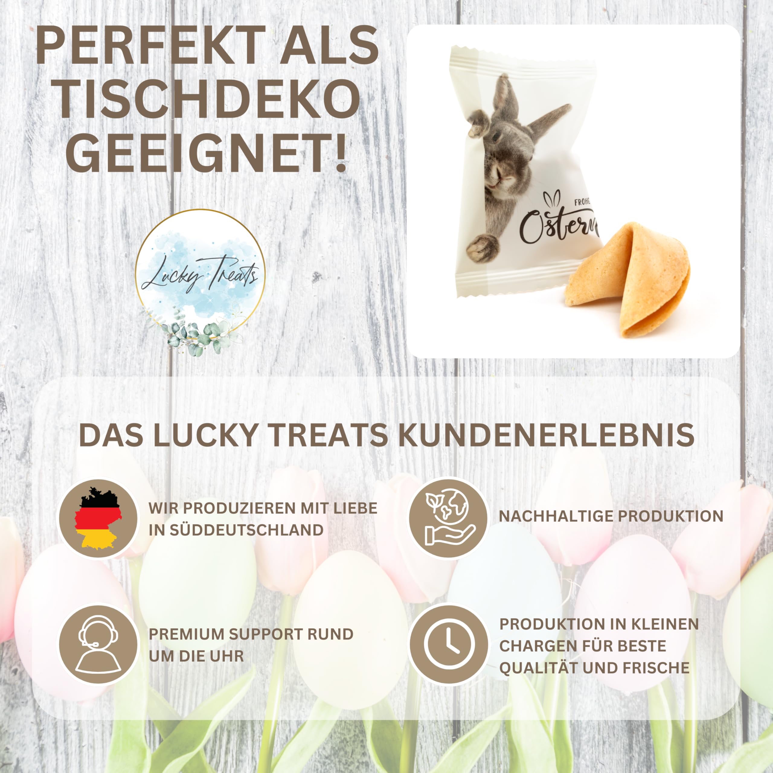 Lucky Treats Glückskekse - 25 Stück - Schön, dass du da bist - Gastgeschenke Hochzeit Deko - Sprüche auf Deutsch & Englisch - regional hergestellt