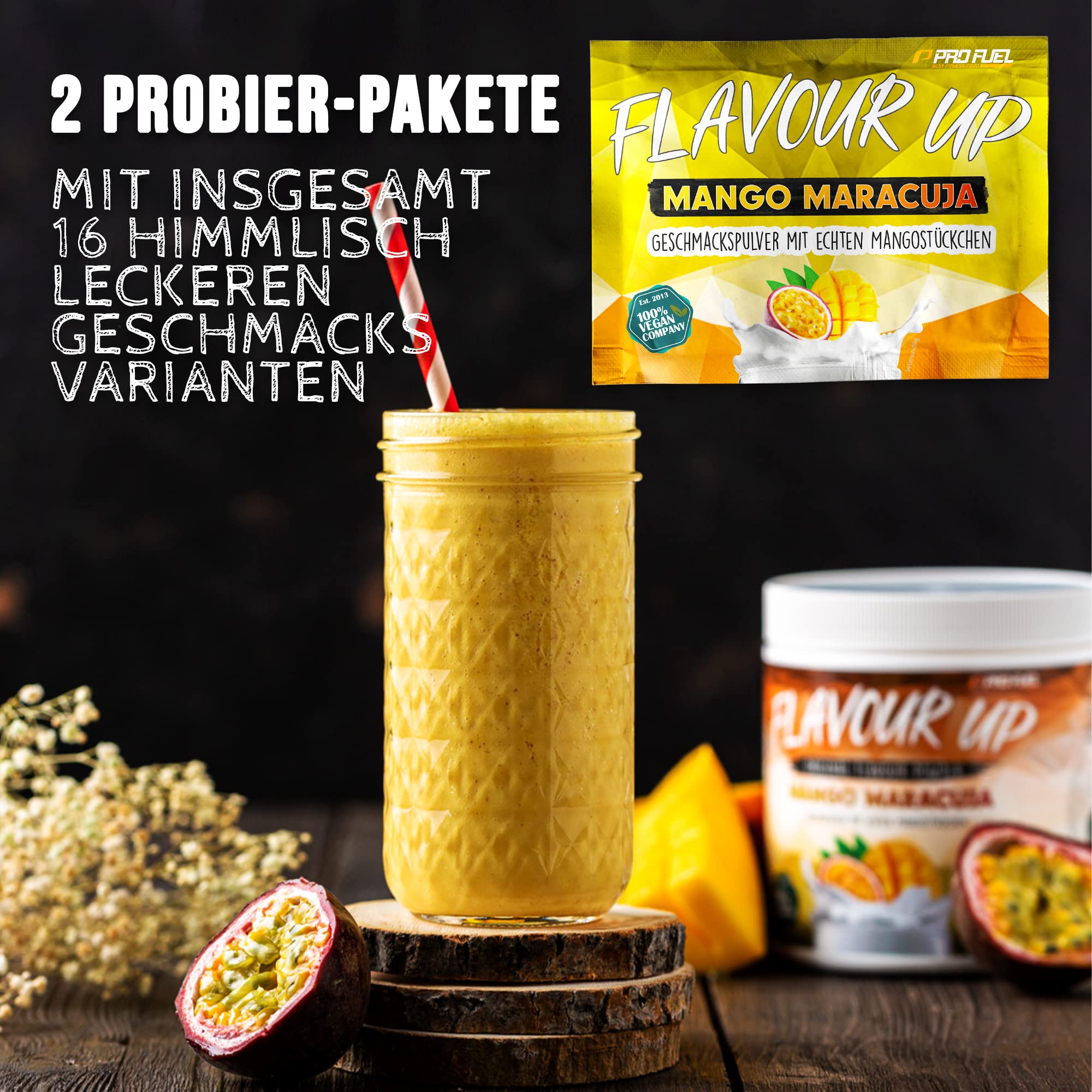 Geschmackspulver MIX PACK mit 8x30g Proben, 8 unglaublich leckere Flavours, nur 8-14 kcal pro Portion, Aroma & angenehme Süße, vielseitig einsetzbar für Lebensmittel & Getränke, FLAVOUR UP