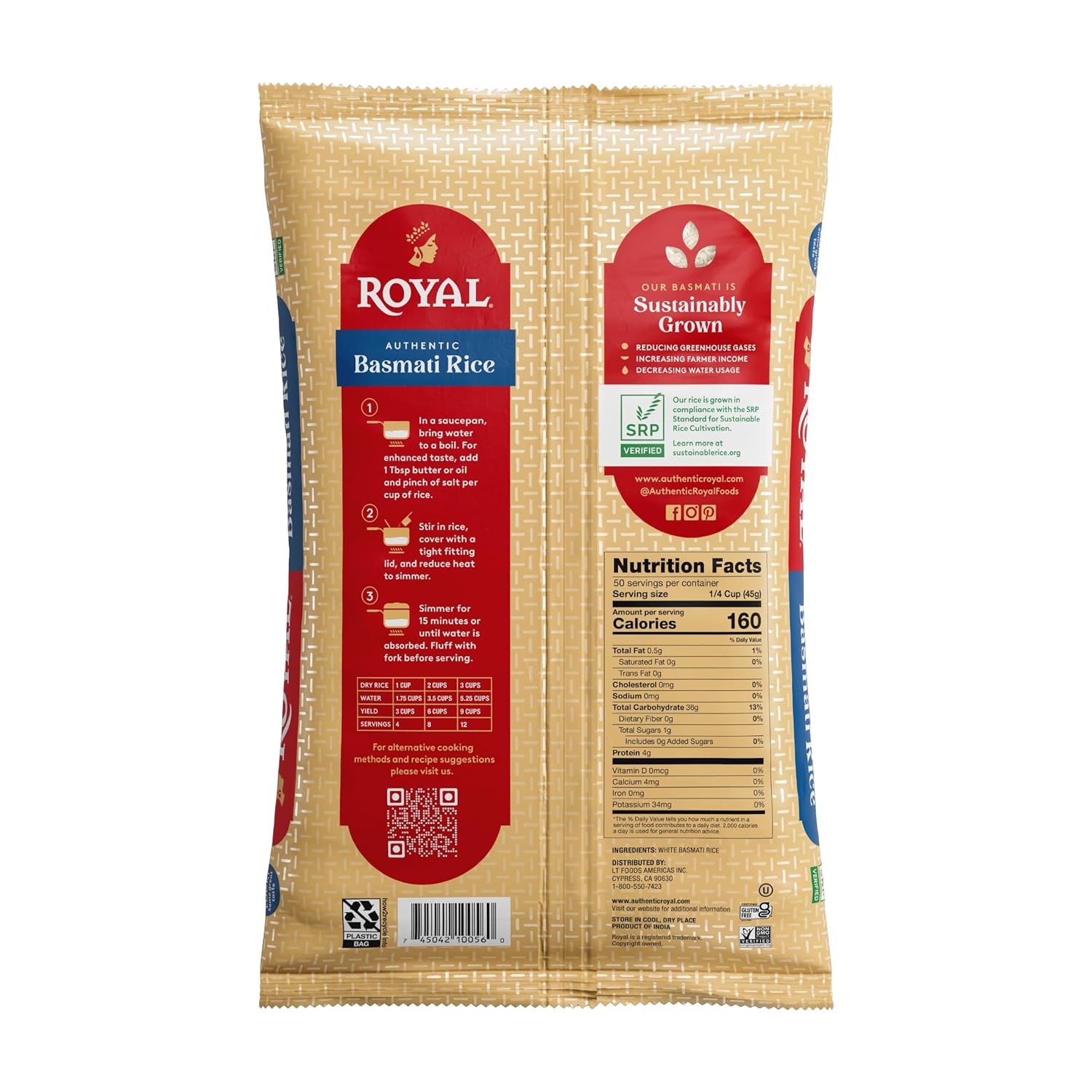 Royal - Naturally Aged Authentic Long Grain Indian White Basmati Rice - 10 Pounds (2 x 5 Pound Bag)