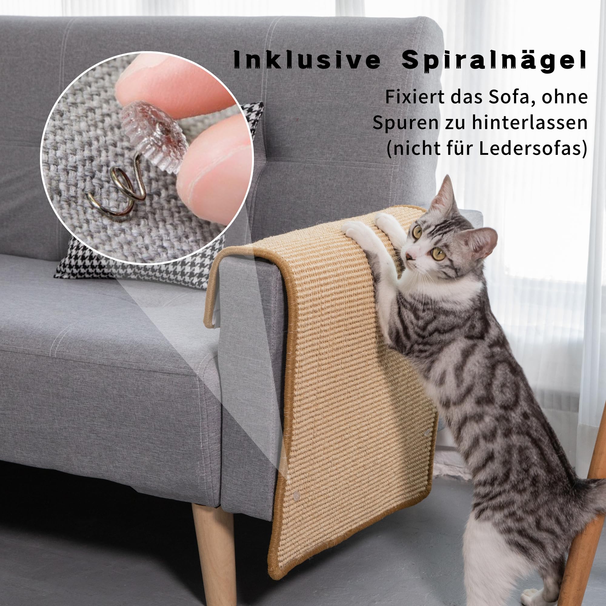2 Stück Kratzmatte aus Sisal, Kratzmatte für Katzen, mit Klebeband, Katzenkratzmatte, Teppich zum Schutz der Wand, 60 × 25 cm (Braun)
