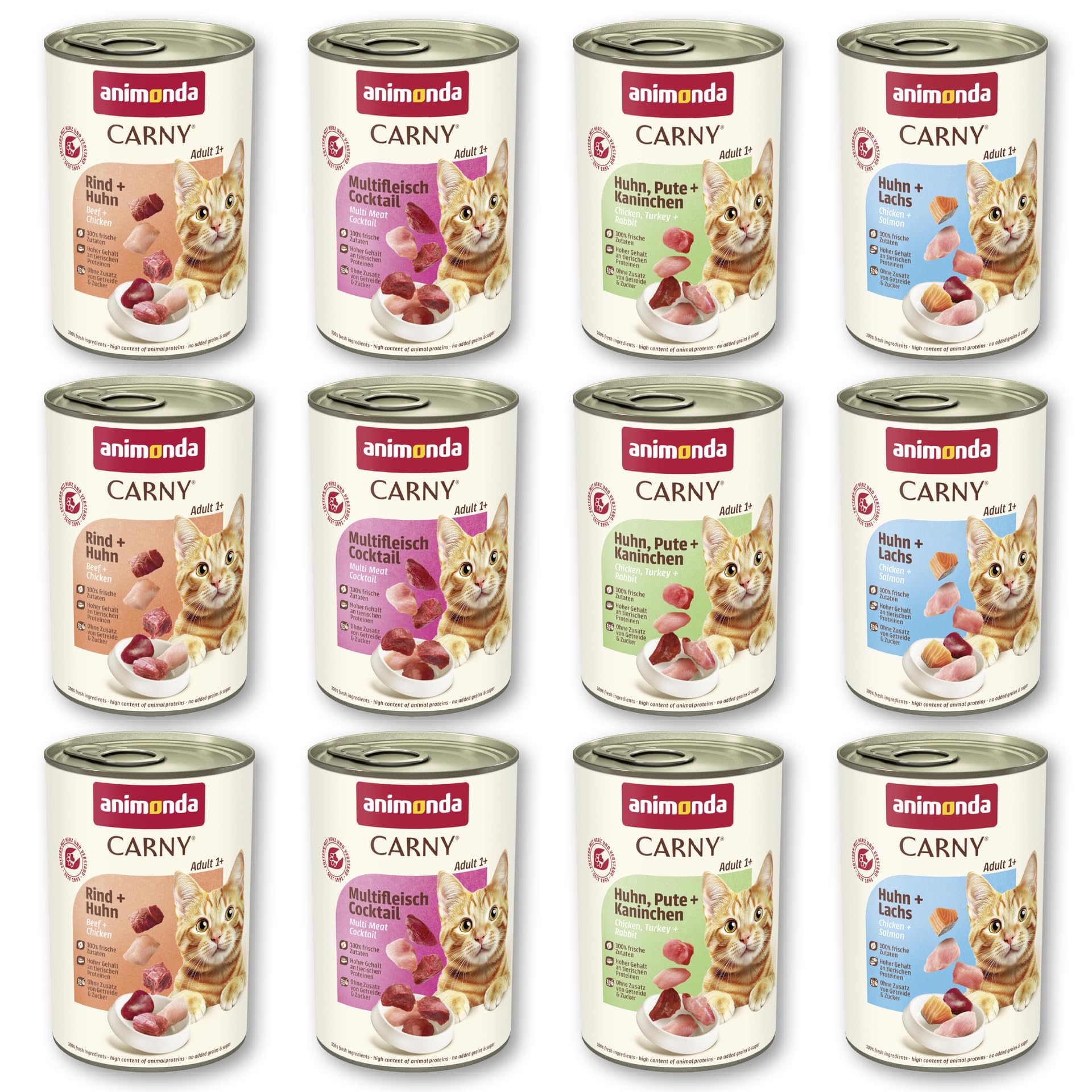 animonda Carny Adult Huhn + Lachs (6 x 400 g), Katzennassfutter für ausgewachsene Katzen, Nassfutter mit 100 % frischen, fleischlichen Zutaten, Katzenfutter ohne Getreide und Zucker