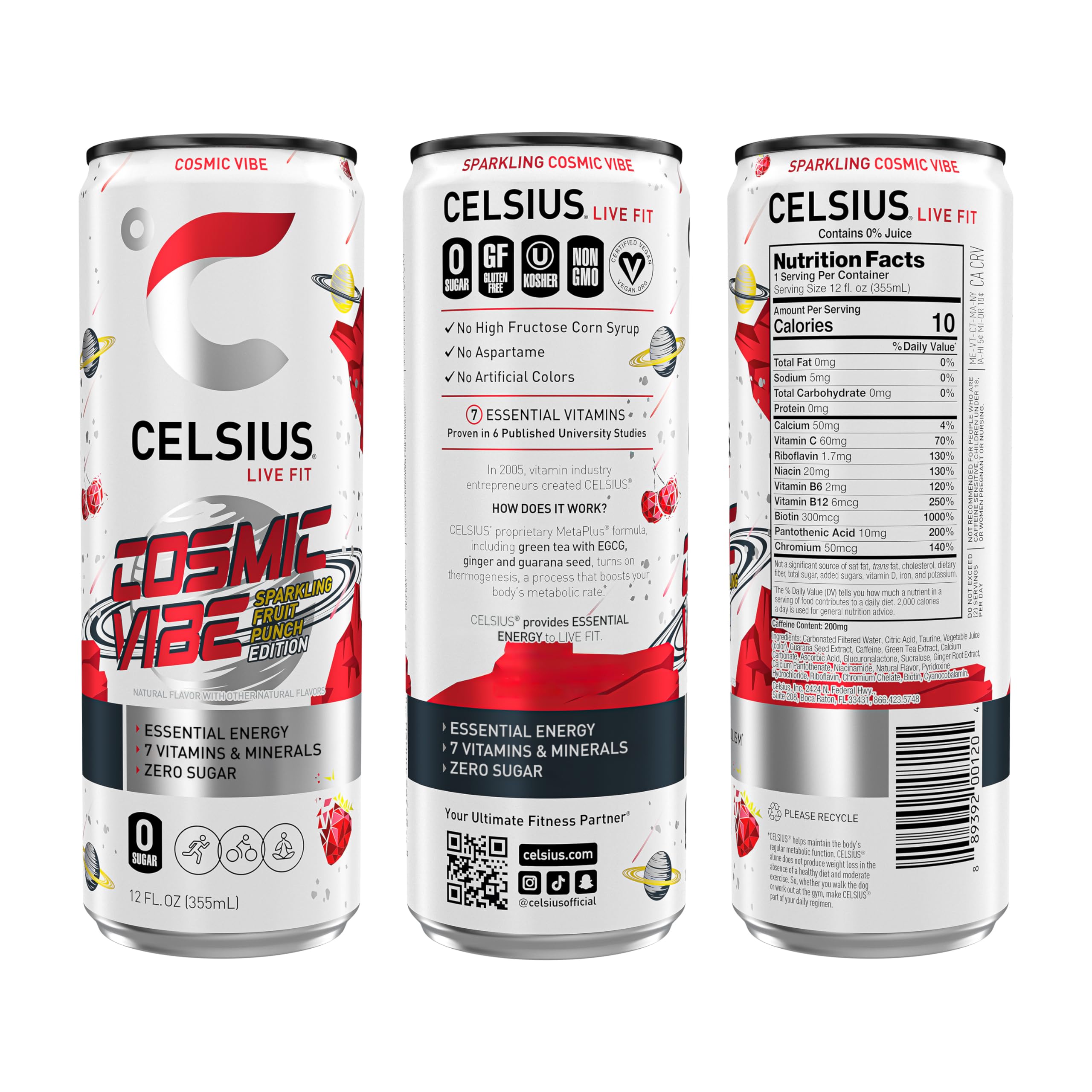 CELSIUS ASTRO VIBE Sparkling Blue Razz, Sugar Free Energy Drink, 12 Fl Oz (Pack of 12)