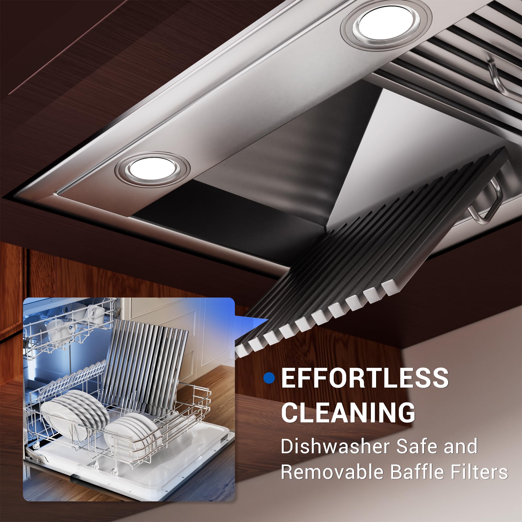 CT Copper Tailor Built-in Range Hood Insert Vent 48 Inch, 1150 CFM with 4-Speed Fan, LED Light, Dishwasher-safe Baffle Filter,Stainless Steel
