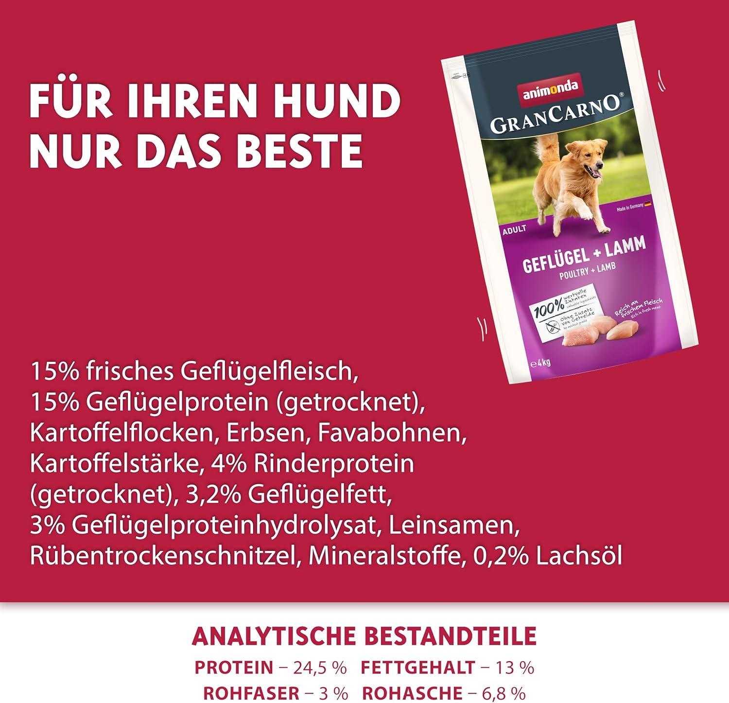 animonda GranCarno Adult Deftige Variation (6 x 800 g), Hundenassfutter für ausgewachsene Tiere, Nassfutter für Hunde mit 100% frischen, fleischlichen Zutaten, Hundefutter ohne Getreide