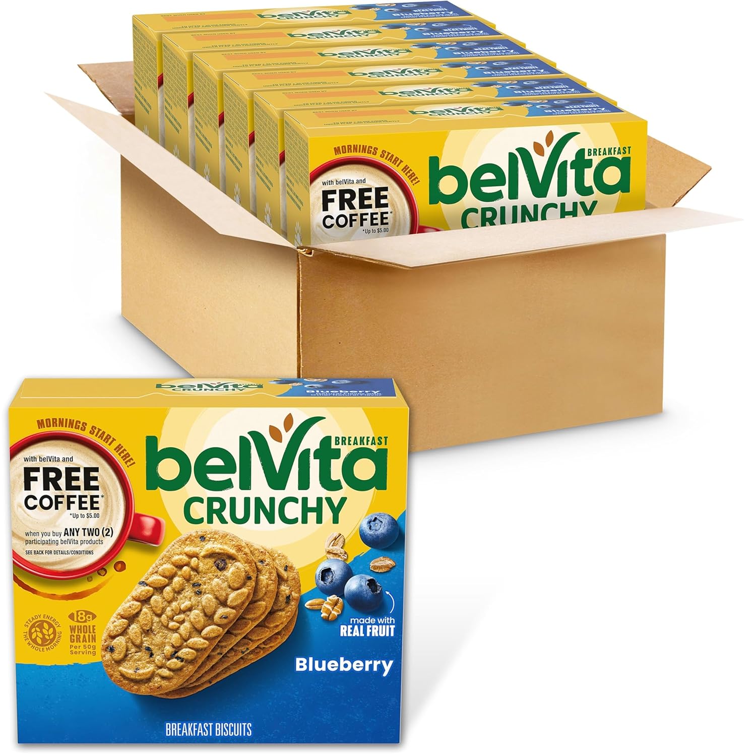 belVita Breakfast Biscuits, Cranberry Orange, 30 Total Packs, 6 Boxes (4 Biscuits Per Pack)