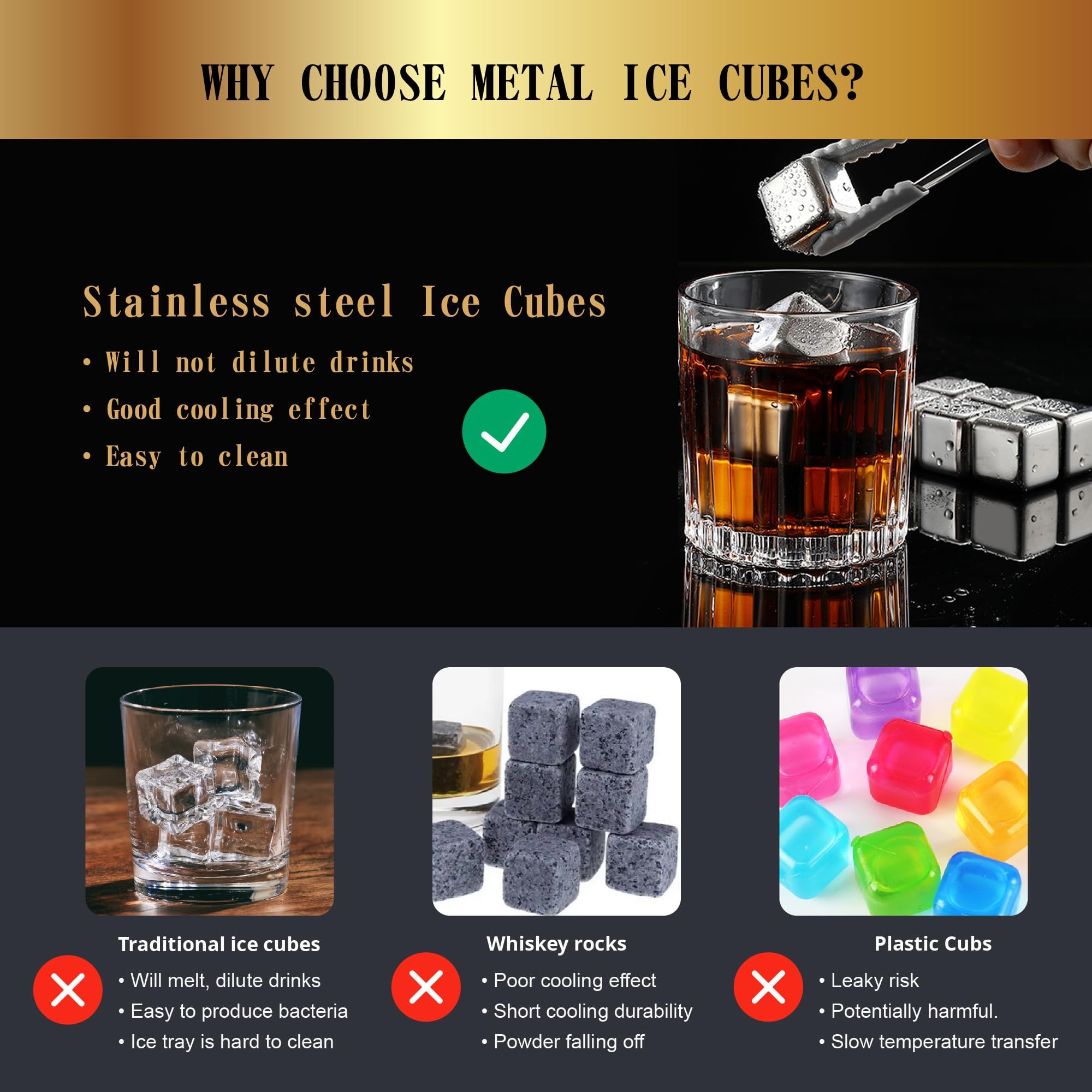 Geschenke für Männer Vatertagsgeschenke - Bullet Eiswürfel Edelstahl Wiederverwendbare Metall Whisky Steine für Jahrestag Und Geburtstag Personalisierte Geschenk für Ihn Ehemann Papa Freund (8Stück)