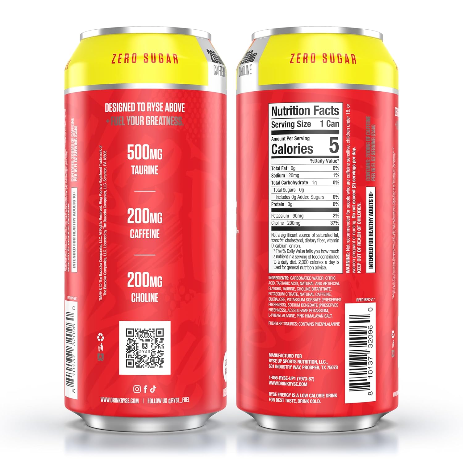 RYSE Fuel Energy Drink - Variety Pack - Sugar Free, Gluten Free & Vegan - 200mg Natural Caffeine, Taurine & Choline for Focus & Energy - No Artificial Colors - 16 fl oz Cans (12-Pack)