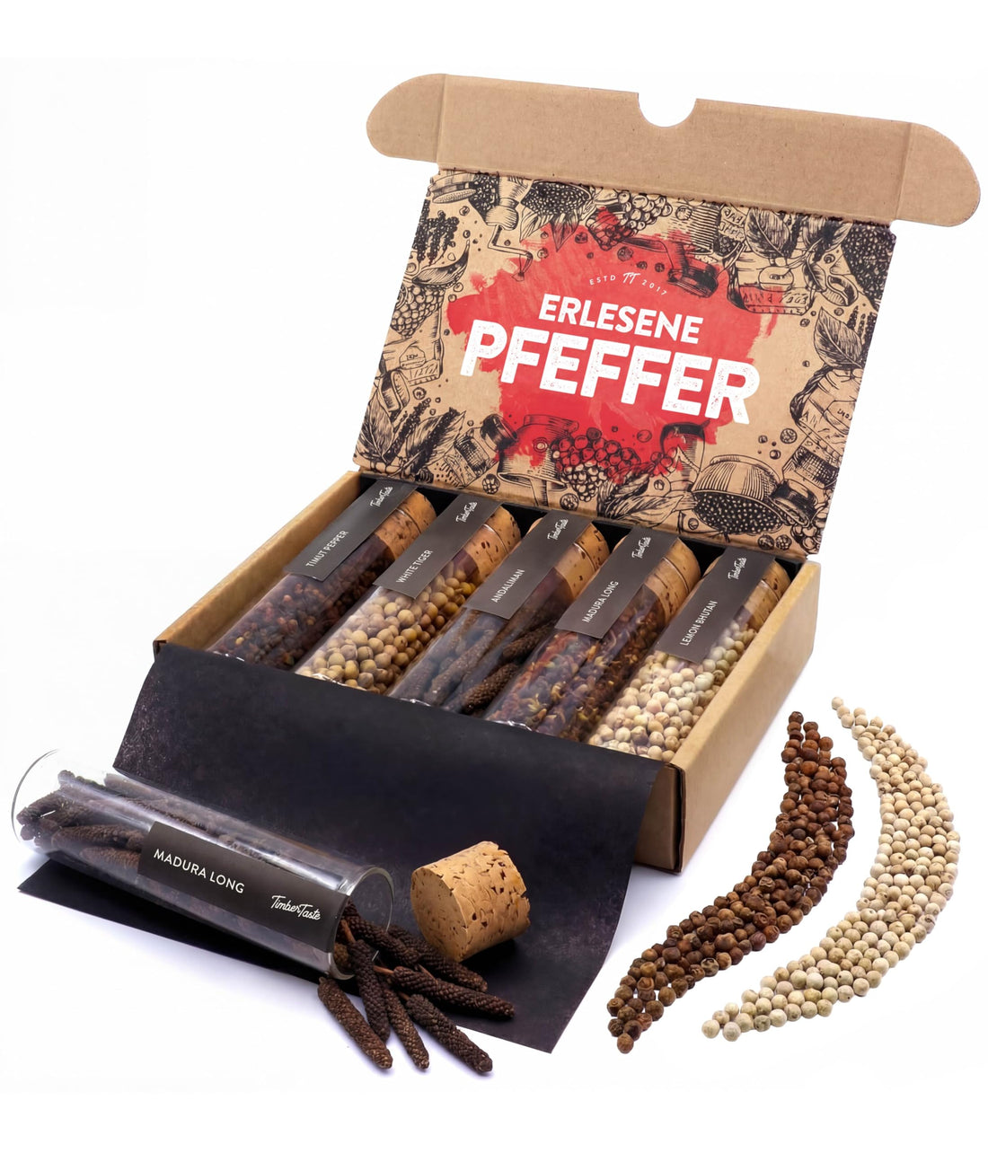TIMBER TASTE® Grillgewürze Geschenkset - 5 premium BBQ Gewürze Rubs & Marinaden in edler Geschenkbox | Geschenke für Männer | Vatertag Geschenk | Gewürze Geschenkset ideal zum Grillen Geschenk Set