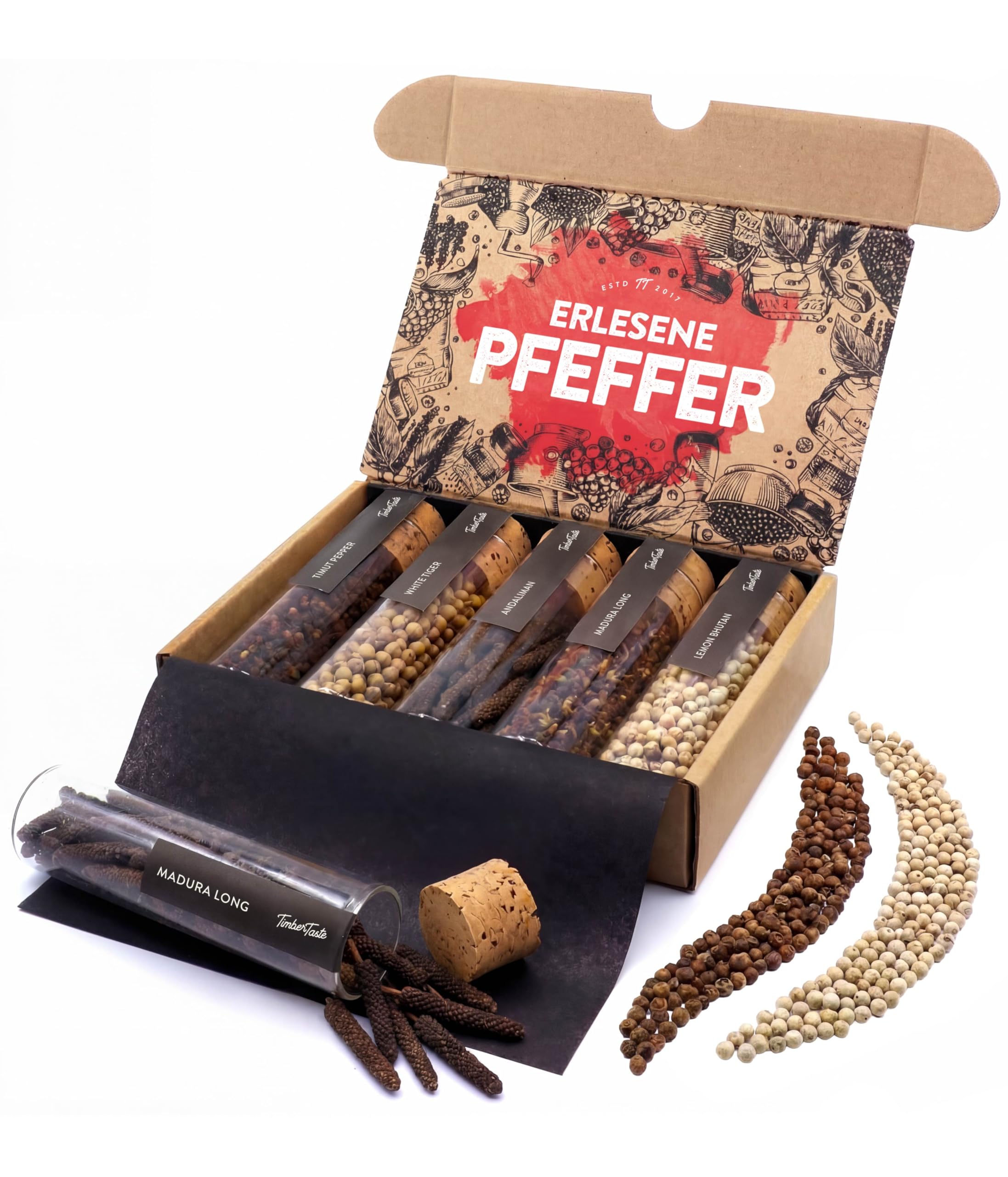 TIMBER TASTE® Grillgewürze Geschenkset - 5 premium BBQ Gewürze Rubs & Marinaden in edler Geschenkbox | Geschenke für Männer | Vatertag Geschenk | Gewürze Geschenkset ideal zum Grillen Geschenk Set
