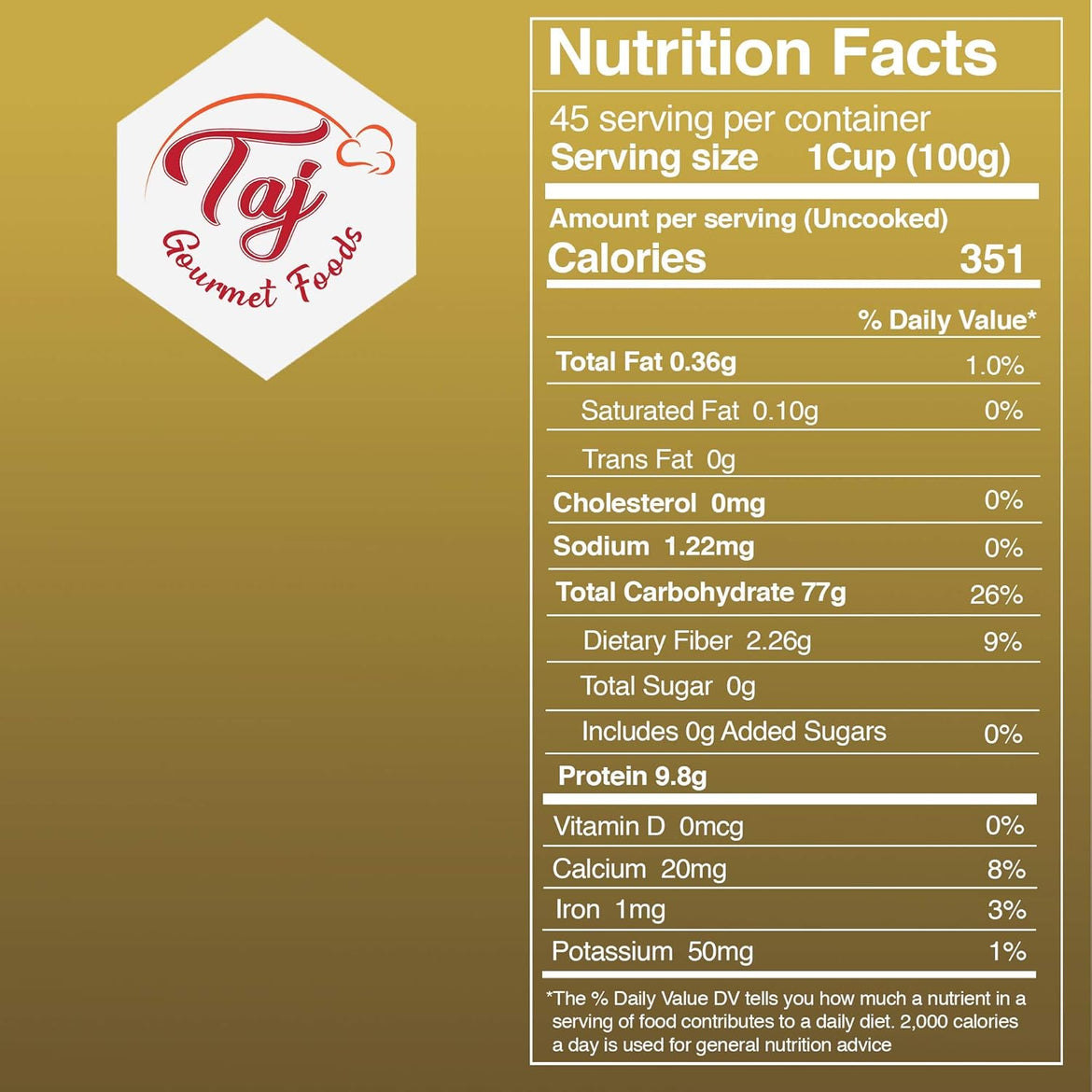 TAJ Gourmet Brown Basmati Rice, Naturally Aged, 10-Pounds