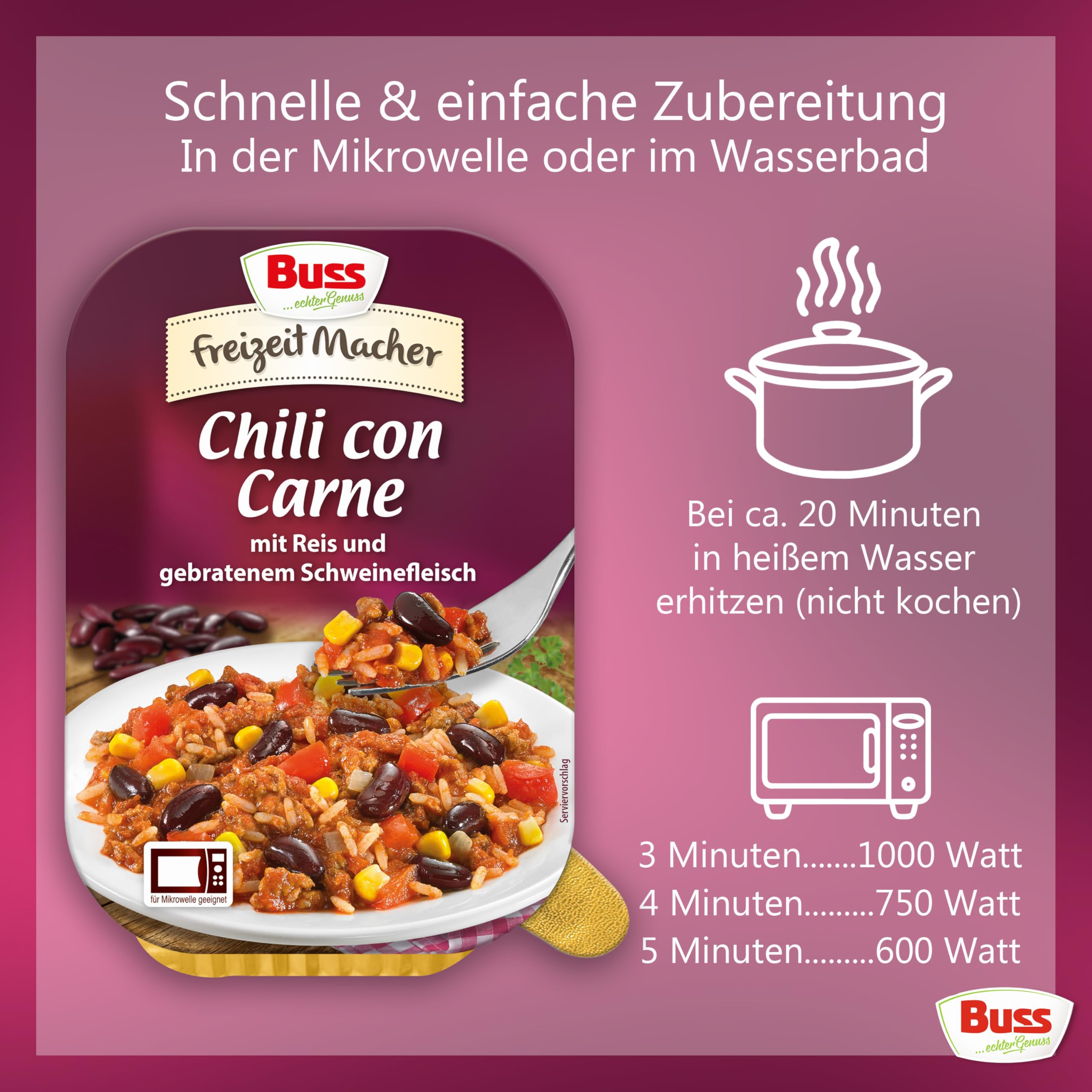 Buss Freizeitmacher Traditioneller Grünkohl Eintopf mit Kartoffeln und Mettenden - Fertiggerichte zum Aufwärmen in Mikrowelle & Topf - Schnell & Einfach Zubereitet - 12 x 300g