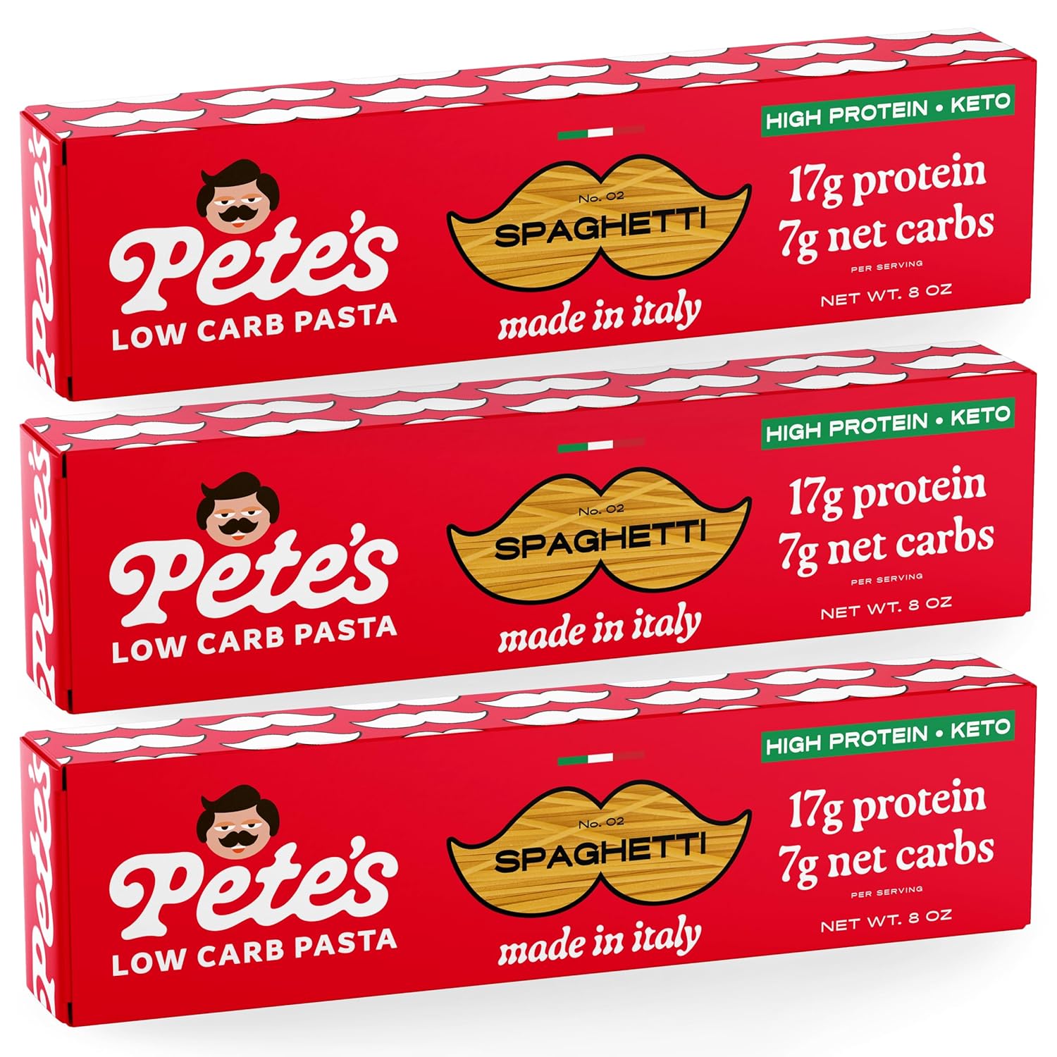 High Protein, Low Carb Pasta Variety | Penne, Rotini, Elbow Macaroni with 17g Protein, 7g Carbs | Healthy, Keto Pasta Made in Italy | 3-Pack, 8oz - Pete’s Pasta