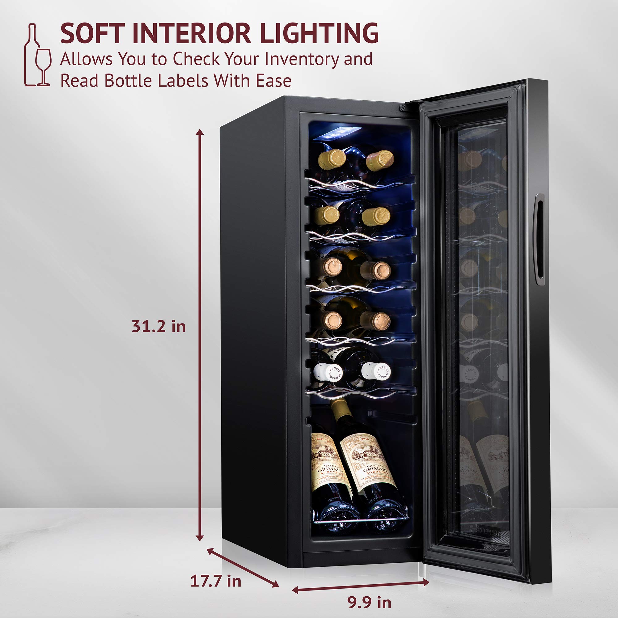 SCHMECKE 28 Bottle Compressor Wine Cooler Refrigerator w/Lock - Large Freestanding Wine Cellar - 41f-64f Digital Temperature Control Wine Fridge For Red, White, Champagne or Sparkling Wine - Black