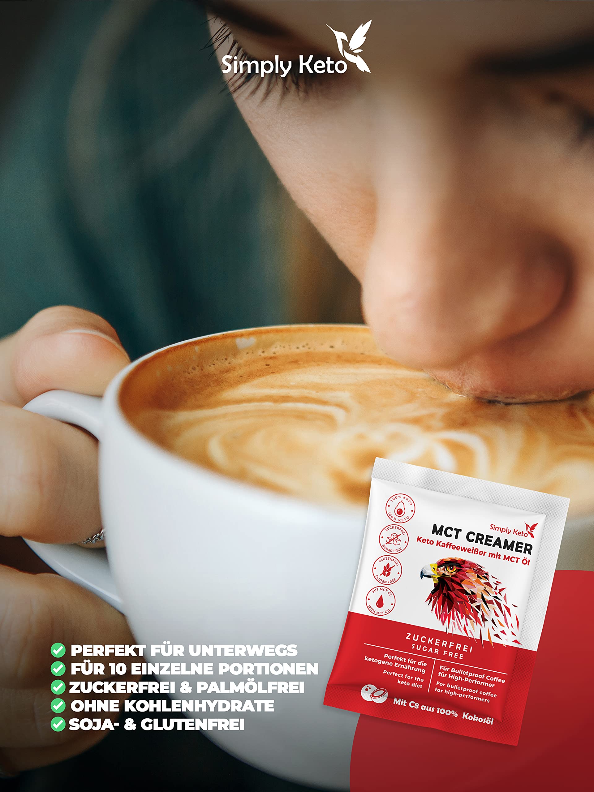 Simply Keto Keto Creamer Vorratsdose 450g - Ohne Zuckerzusatz ketogener Kaffeeweißer für leckeren Milchkaffee - Mit Kokosöl & Weidebutter - Ohne Zucker & Kohlenhydrate - Optimiert für Geschmack