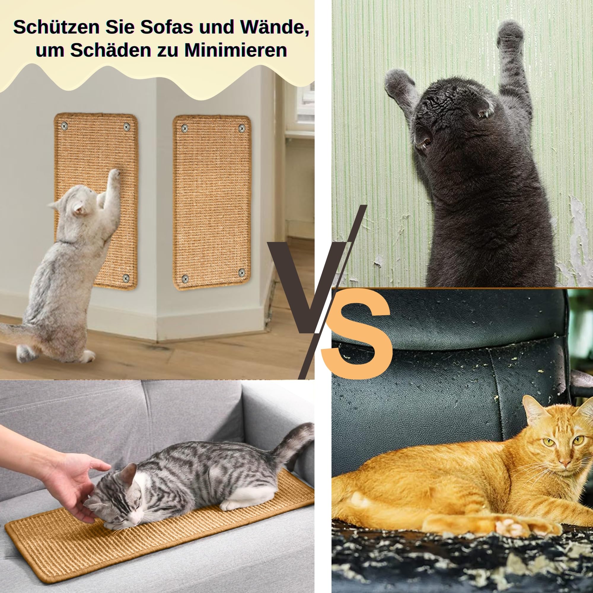 2 Stück Kratzmatte aus Sisal, Kratzmatte für Katzen, mit Klebeband, Katzenkratzmatte, Teppich zum Schutz der Wand, 60 × 25 cm (Braun)