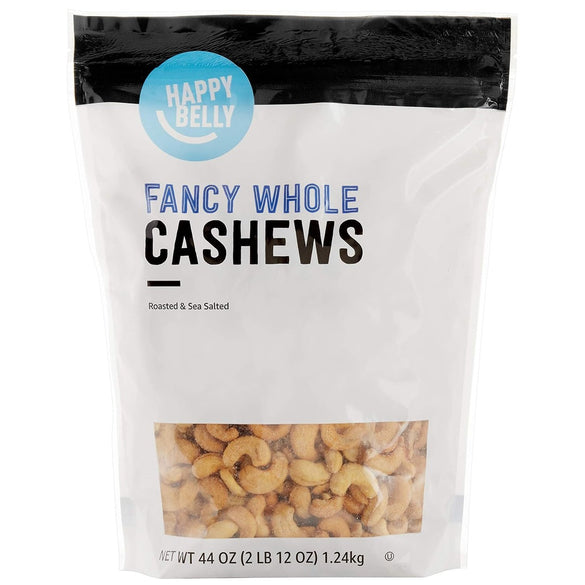 Amazon Brand - Happy Belly Fancy Whole Cashews, Roasted and Sea Salted, 44 ounce (Pack of 1)
