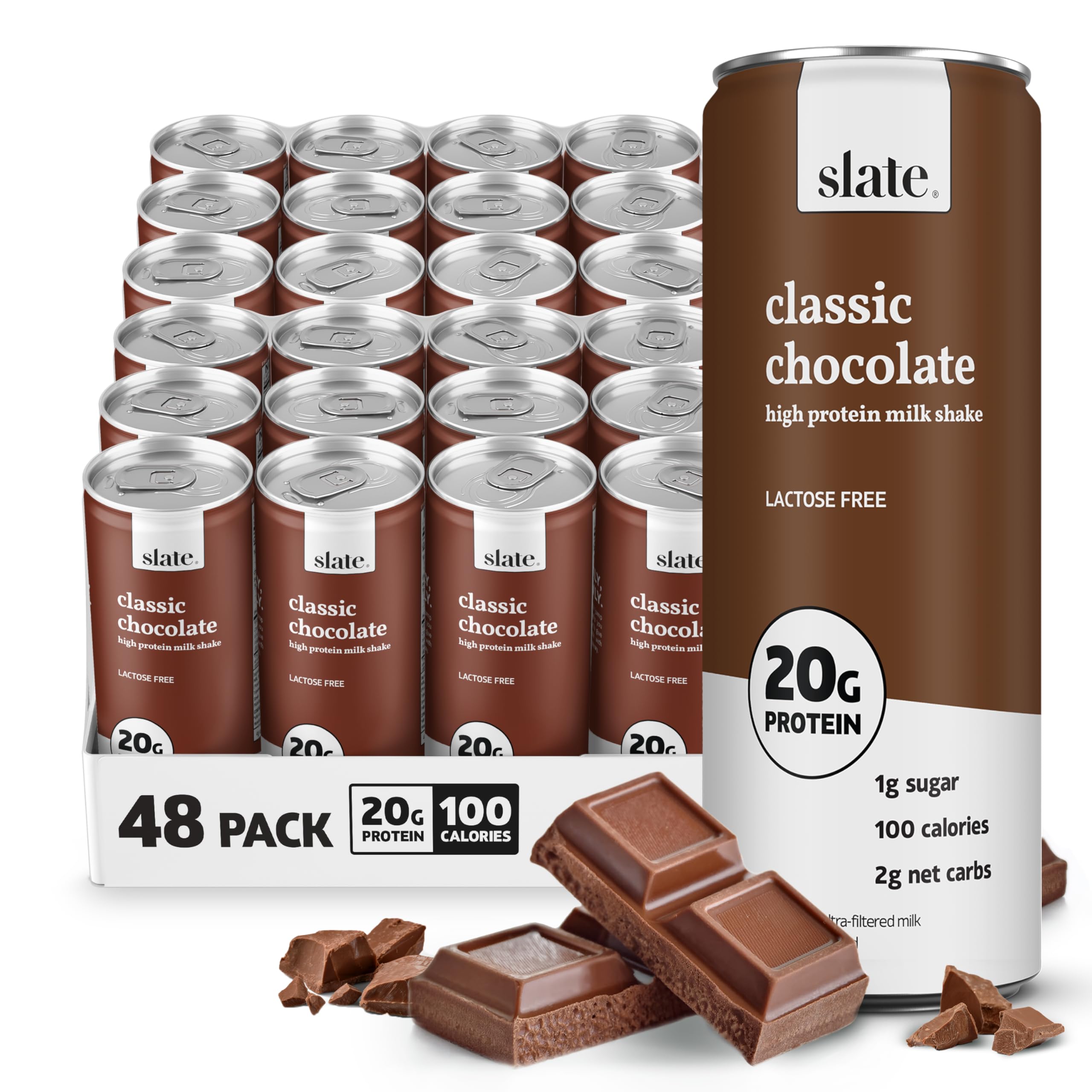 Slate Milk - High Protein Milkshake - French Vanilla - Lactose-Free, 20g Protein, 1g Sugar, 100 Calories, 1g Net Carbs, No Added Sugar - Natural, Breakfast Boost, Post Workout - 11 fl oz, 12 Cans