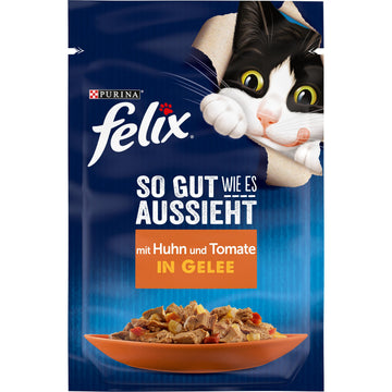Felix So gut wie es aussieht Katzenfutter nass in Gelee, mit Huhn, 26er Pack (26 x 85g)