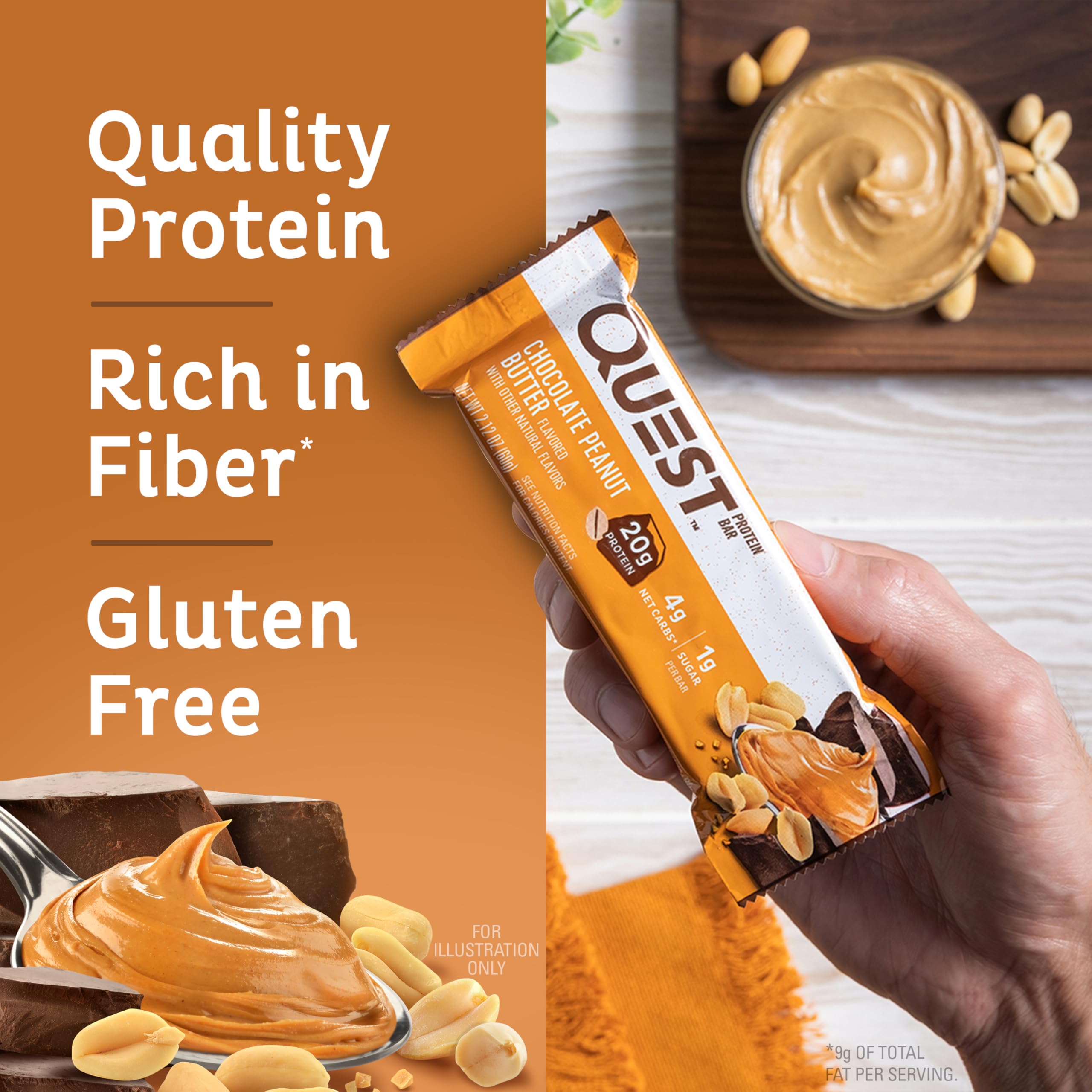 Quest Nutrition Chocolate Chip Dough Cookie Protein Bars, 21g Protein, 1g Sugar, 4g Net Carbs, High Fiber, Gluten Free, Keto-Friendly, 12 Count