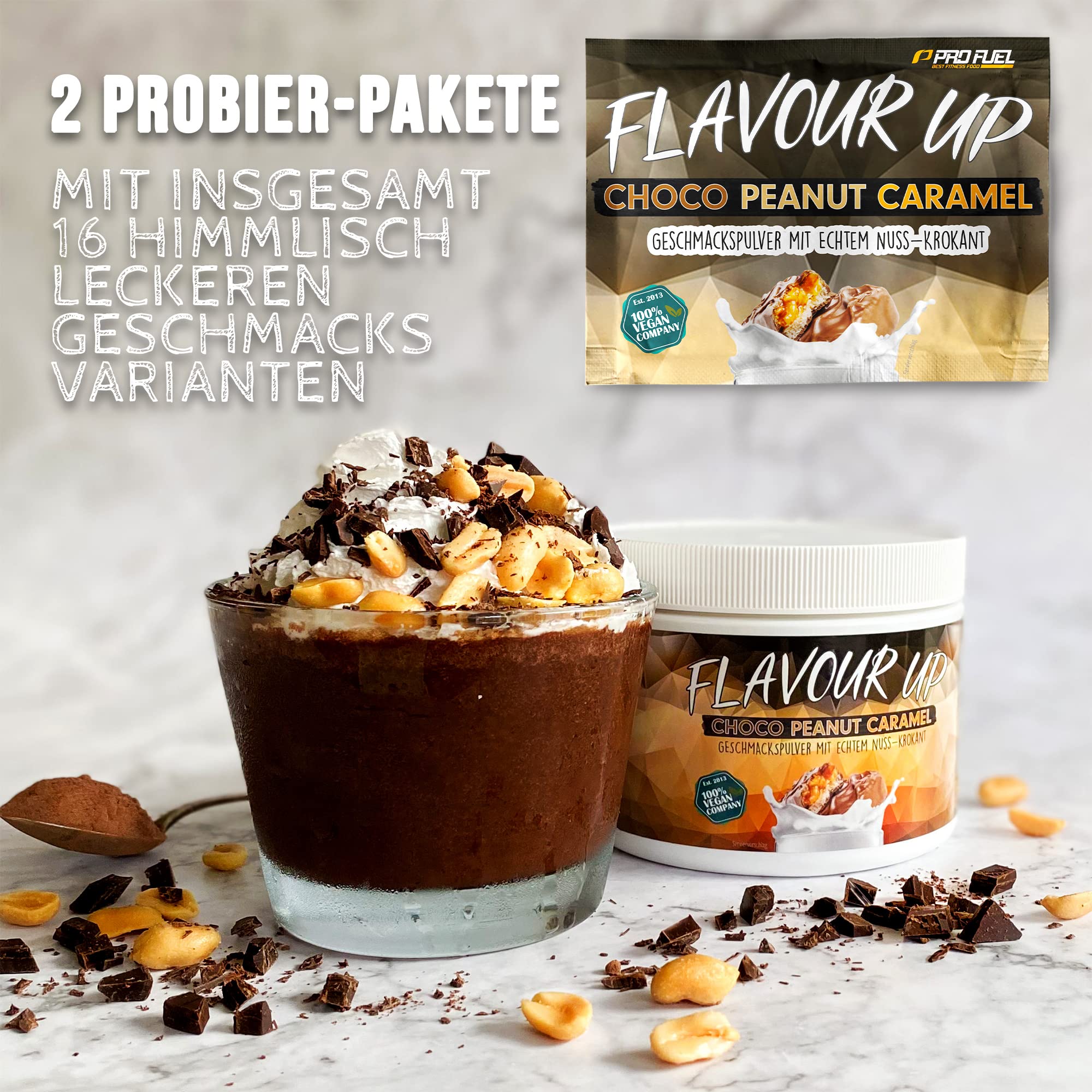 Geschmackspulver MIX PACK mit 8x30g Proben, 8 unglaublich leckere Flavours, nur 8-14 kcal pro Portion, Aroma & angenehme Süße, vielseitig einsetzbar für Lebensmittel & Getränke, FLAVOUR UP