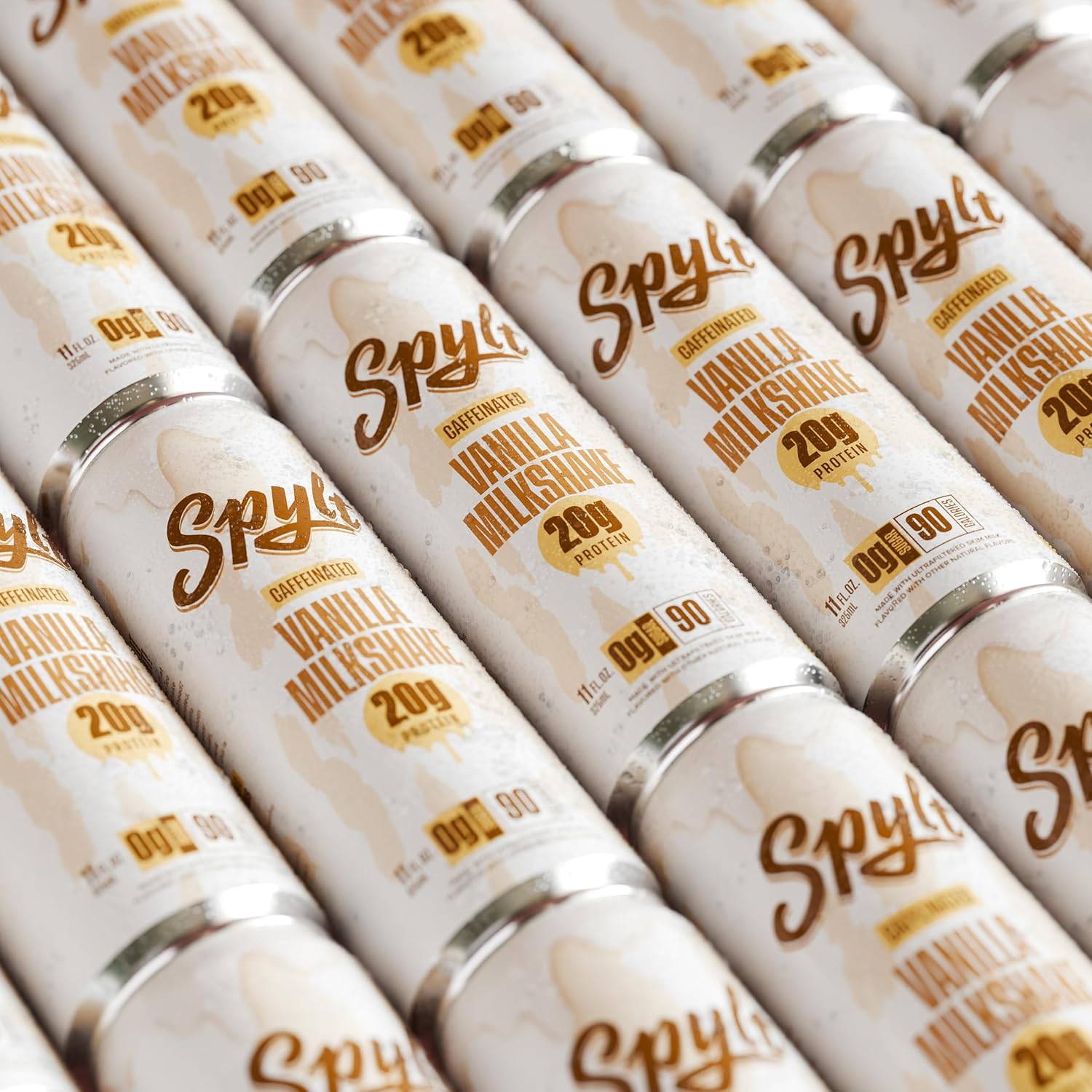Spylt High Protein Vanilla Milkshake with 60mg Caffeine & 20g Protein - 90 Calories, Ready to Drink, Sugar Free, Lactose Free Milk, Perfect for Workout Recovery & Afternoon Pick Me Up - 12 Count