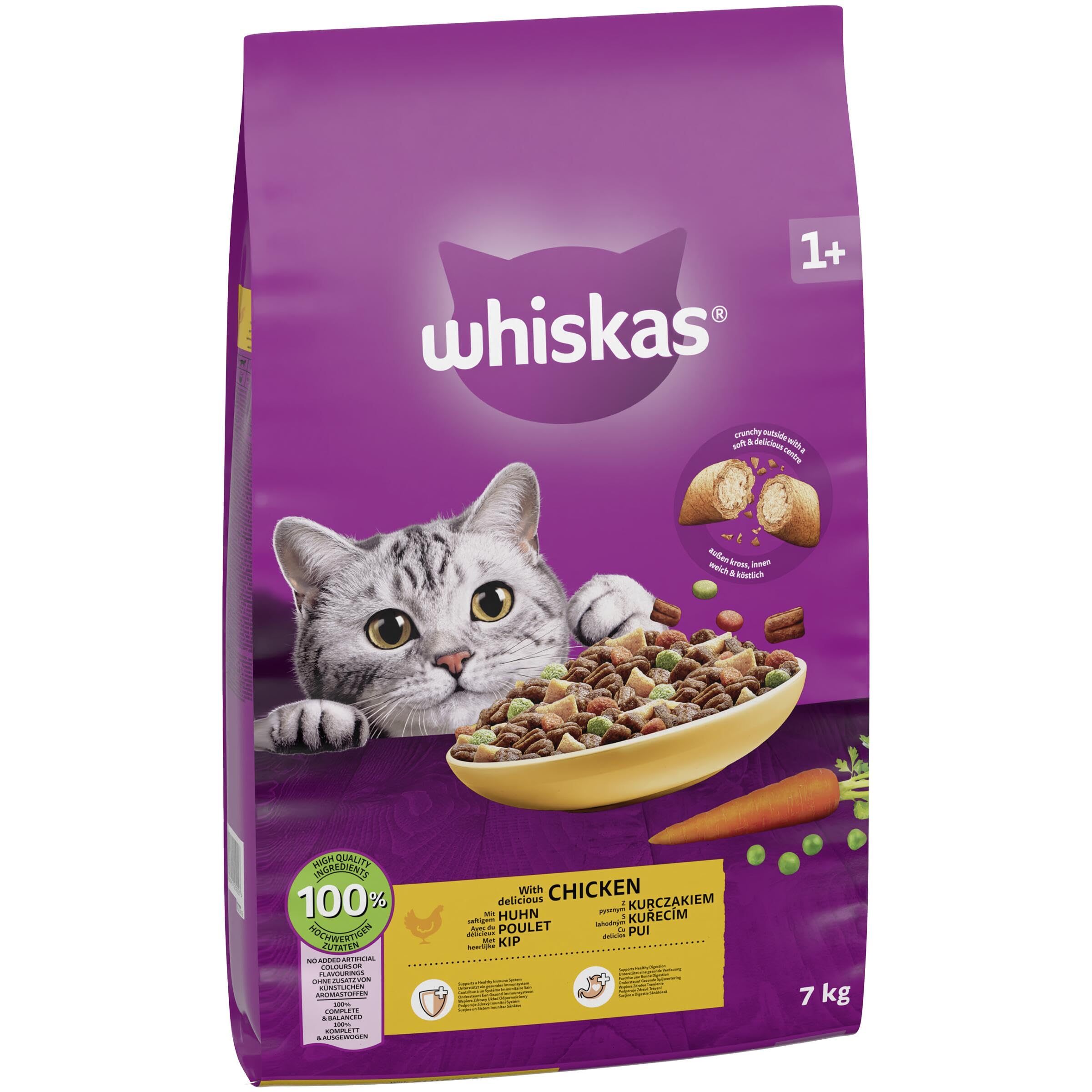WHISKAS Trockenfutter für ausgewachsene Katzen 7kg mit Huhn