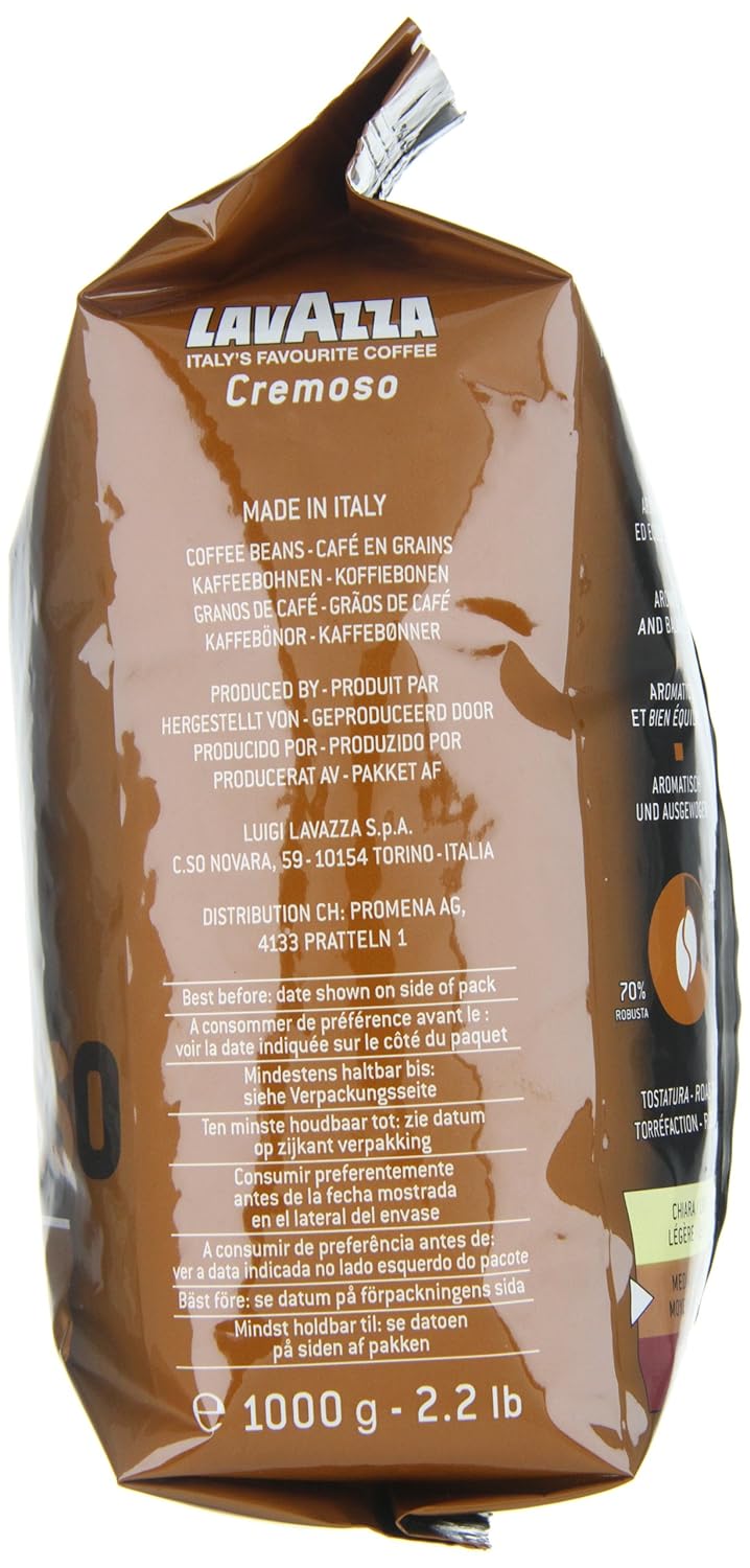 Lavazza, Espresso Italiano Cremoso, Arabica und Robusta Kaffeebohnen, mit Aromanoten von Gewürzen und Kakao, Intensität 8/10, Mittlere Röstung, 1 Packung mit 1 Kg