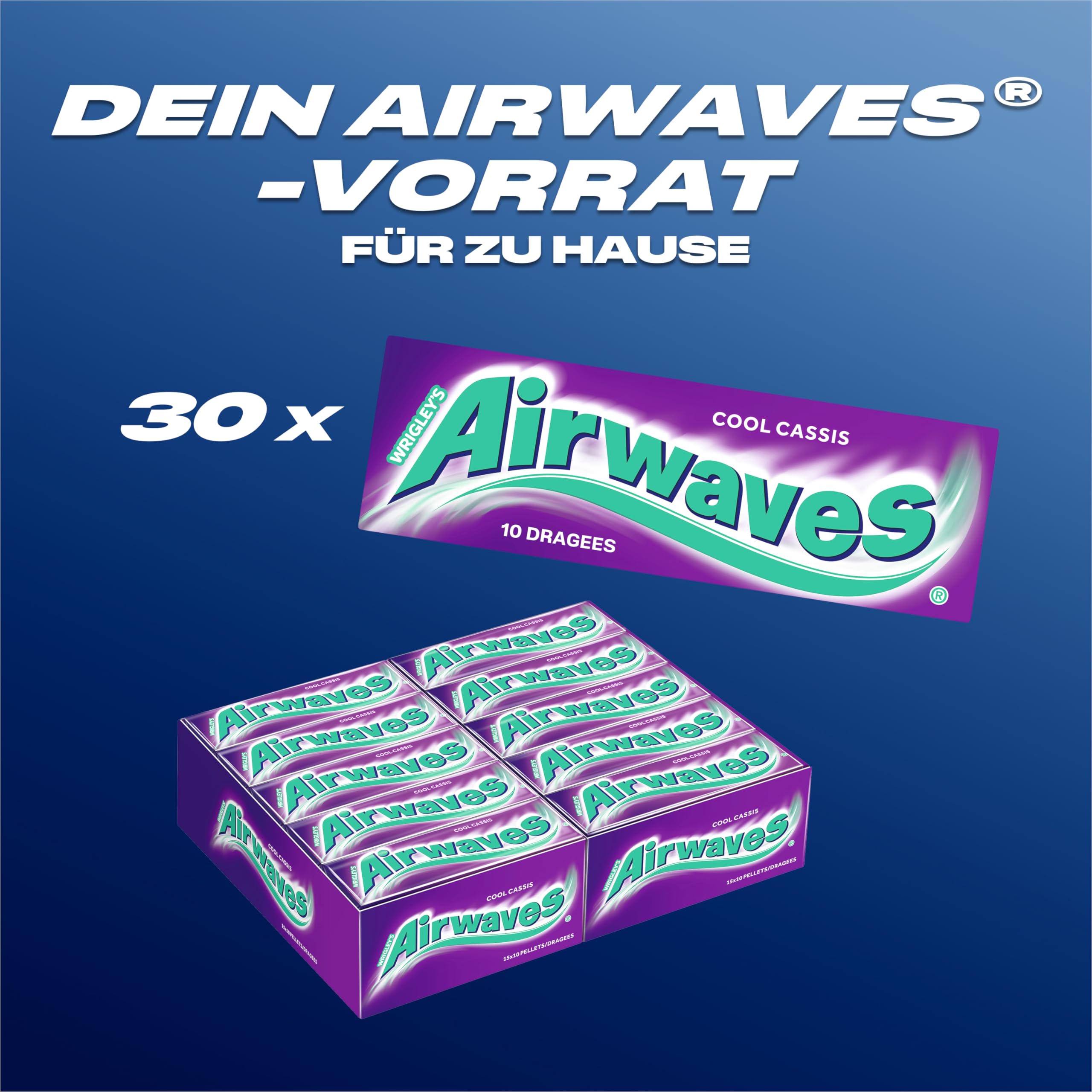 Airwaves Kaugummi Zuckerfrei, Strong, 30 x 10 Dragees, Großpackung Chewing Gum, Mit Natürlichem Menthol, Kaugummi ohne Zucker mit Minz Frische (300 Dragees)