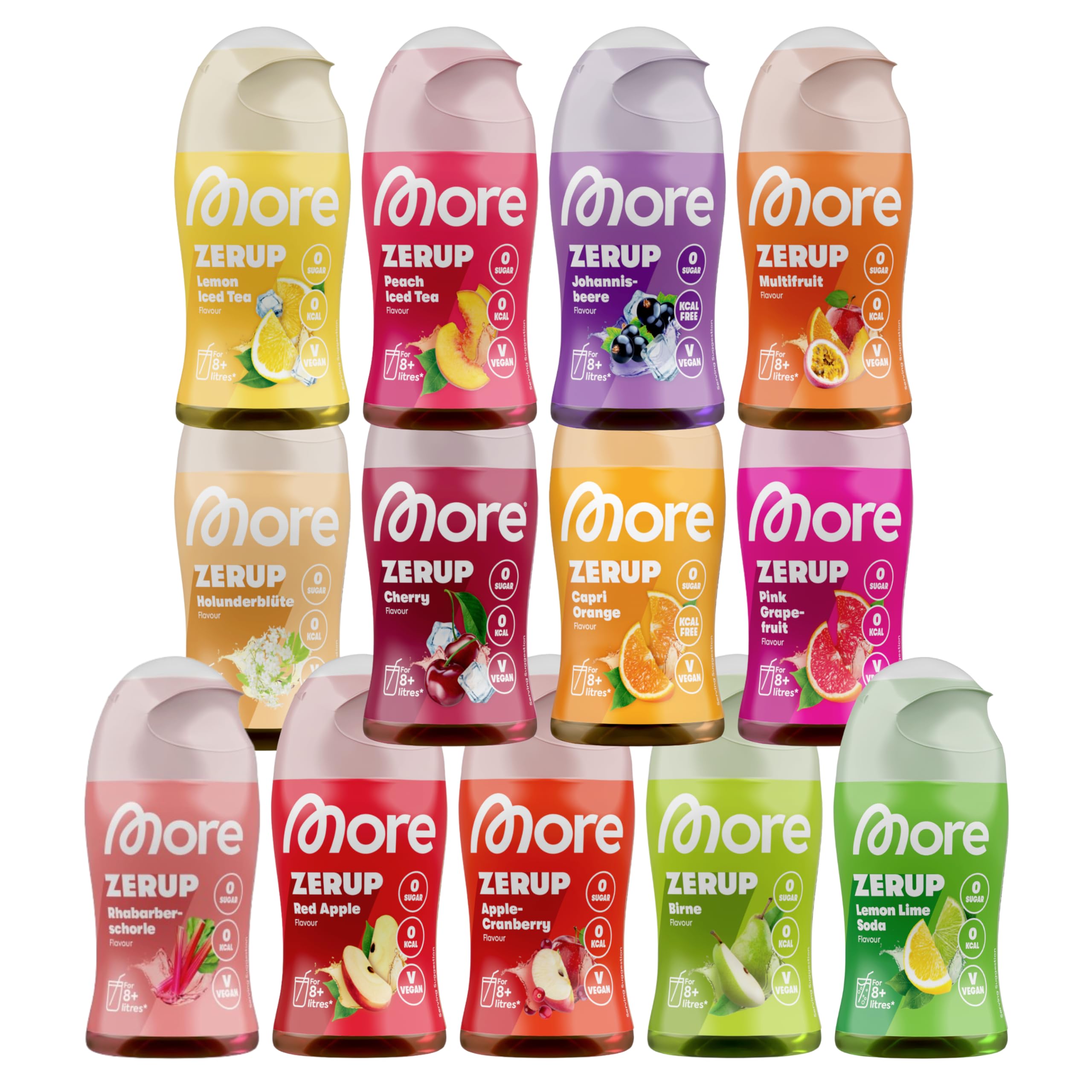 MORE Zerup, mixed 6er Bundle, 6 x 65 ml, verschiedene Sorten, für bis zu 48 l Fertiggetränk, zuckerfreier Sirup mit u.a. echten Fruchtextrakten, vegan, zero Kalorien - made in Germany
