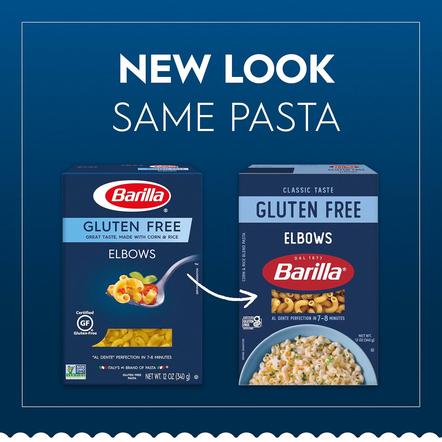 BARILLA Gluten Free Elbows Pasta, 12 Ounce (Pack of 8) - Non-GMO Gluten Free Pasta Made with Blend of Corn & Rice - Vegan Pasta
