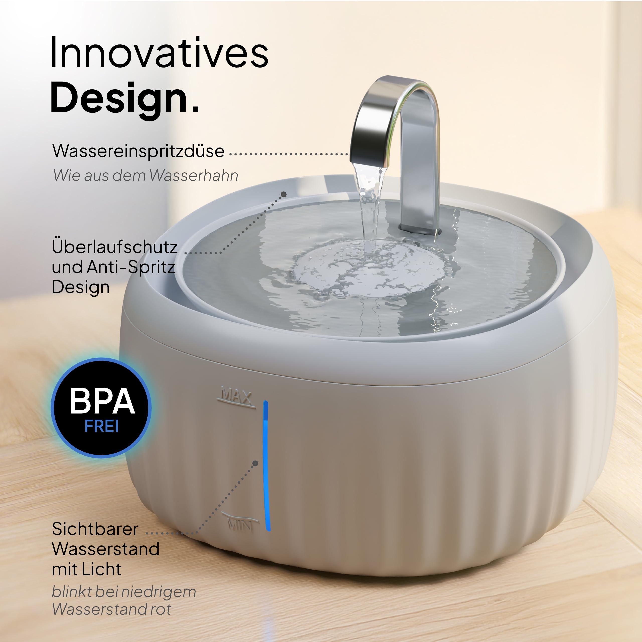 PrettyPaw Katzenbrunnen - Super leiser, BPA-freier 3L Trinkbrunnen für Katze mit LED und Aktivkohlefilter - Leicht zu reinigender Katzen Trinkbrunnen - Aqua Flow (Schwarz)