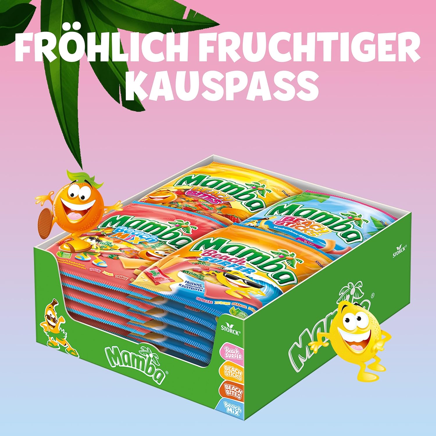 Mamba Beach Mix – 1 x 160g – Fruchtige Kaubonbons mit Mamba Beach Surfer, Mamba Beach Sticks & Mamba Beach Bites – Fruchtgummi Mix einzeln verpackt
