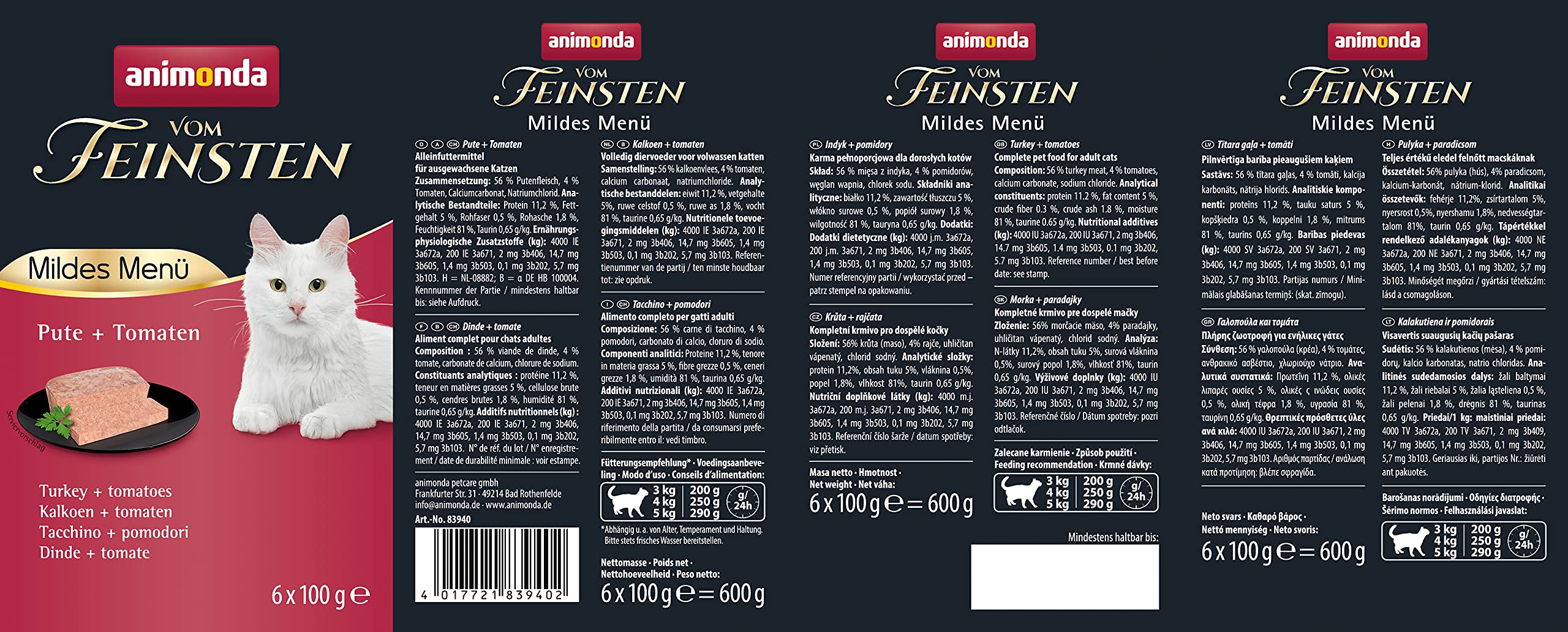 animonda Vom Feinsten Adult Vielfalt (32 x 100 g), Nassfutter für ausgewachsene Katzen, Katzenfutter ohne Getreide und Zucker, mit 100 % frischen, fleischlichen Zutaten