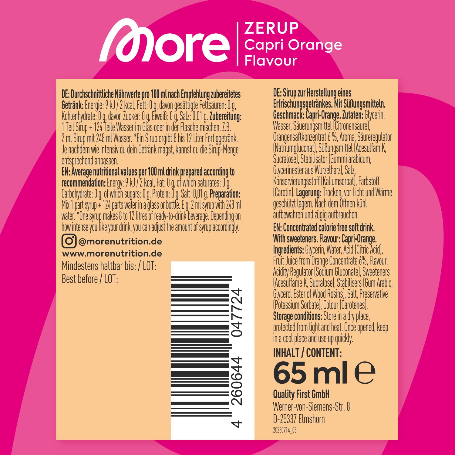 MORE Zerup, mixed 6er Bundle, 6 x 65 ml, verschiedene Sorten, für bis zu 48 l Fertiggetränk, zuckerfreier Sirup mit u.a. echten Fruchtextrakten, vegan, zero Kalorien - made in Germany