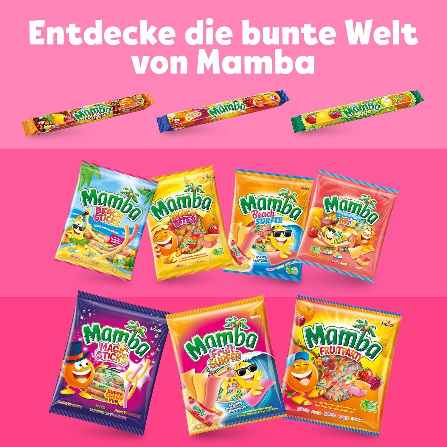 Mamba Beach Mix – 1 x 160g – Fruchtige Kaubonbons mit Mamba Beach Surfer, Mamba Beach Sticks & Mamba Beach Bites – Fruchtgummi Mix einzeln verpackt