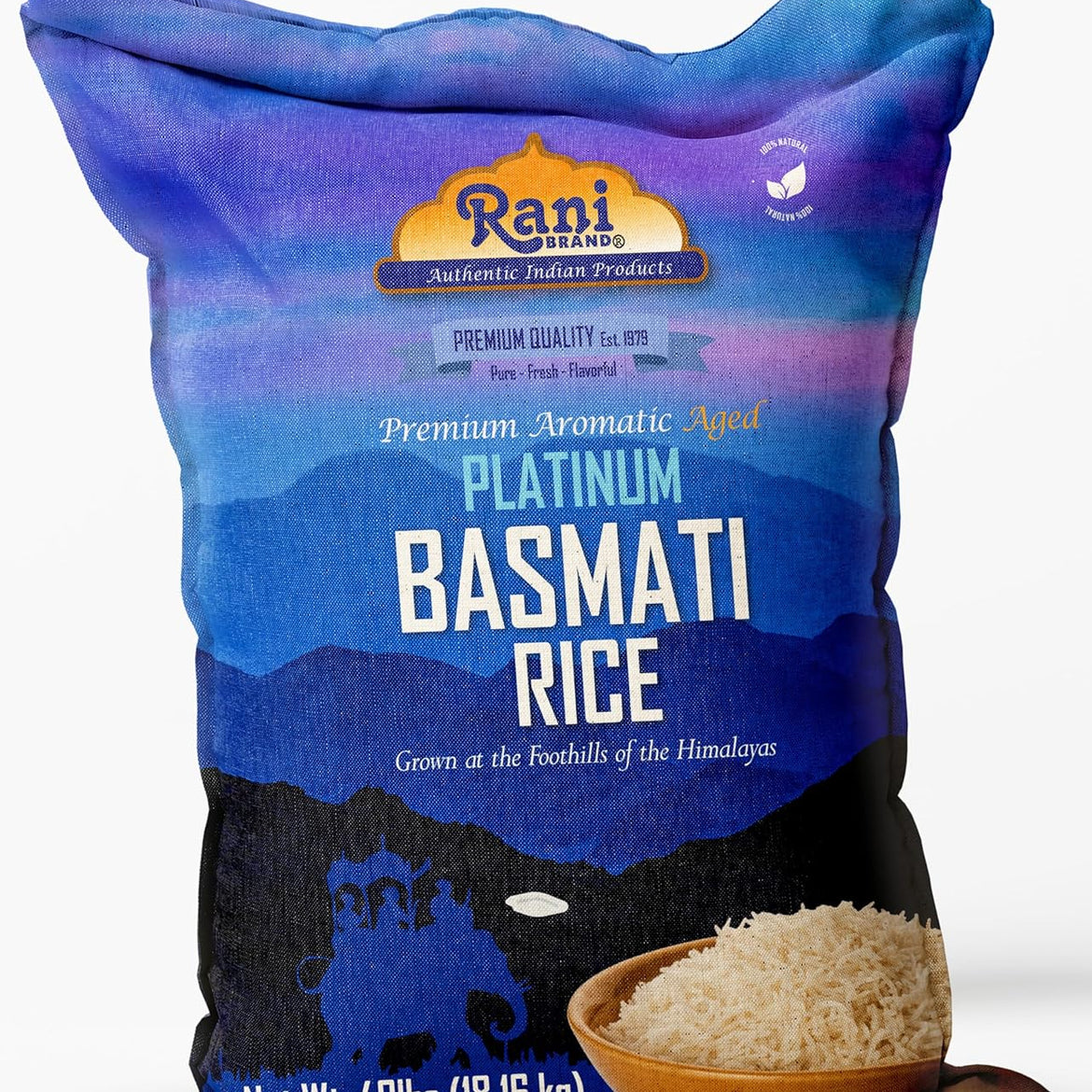 Rani Platinum White Basmati Rice Extra Long Aged 10-Pound Bag, 160oz (10lbs) 4.53kg ~ All Natural | Gluten Friendly | Vegan | Indian Origin | Kosher | Export Quality