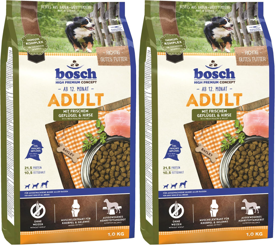 bosch HPC Adult mit frischem Geflügel & Hirse | Hundetrockenfutter für ausgewachsene Hunde aller Rassen | 1 x 15 kg