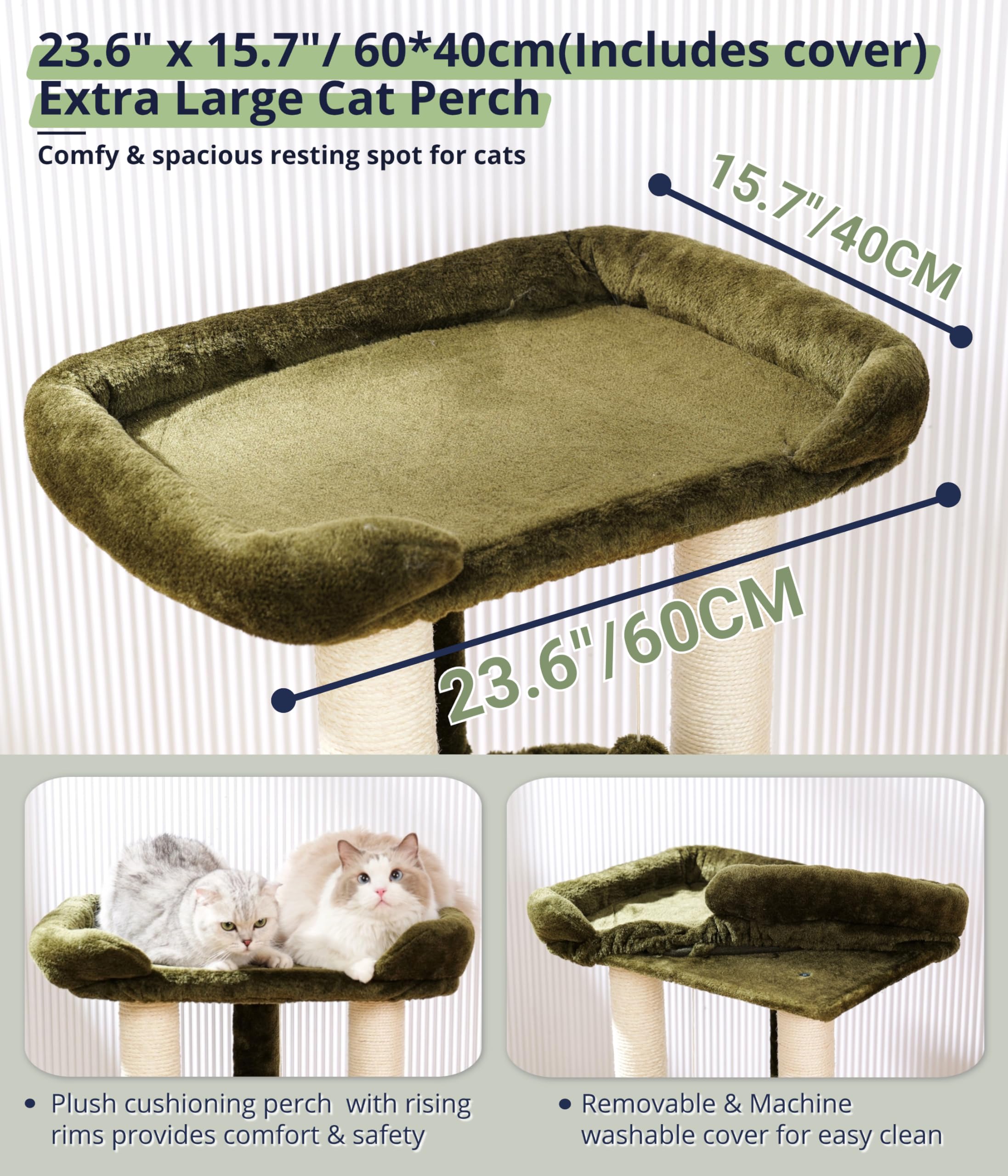 Happi N Pets 71CM Kratzbaum für Katzen, Hoher Kratzstamm mit großem Bett für große Katzen, Sisal-Kratzbaum mit weicher Liegefläche & Hängematte, Stabiler Katzenbaum, Abnehmbarer Bezug-Beige