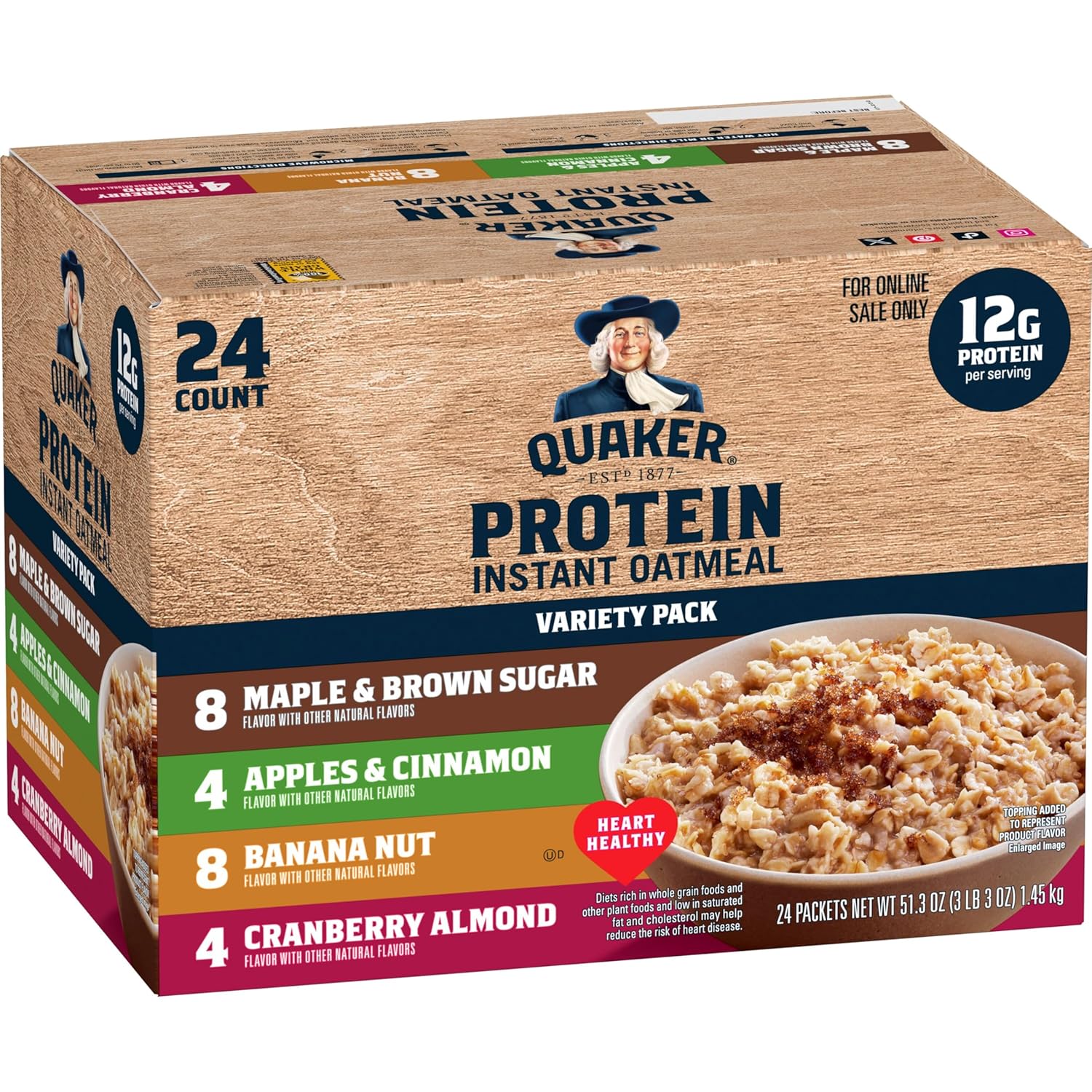 Quaker Instant Oatmeal, 2-Flavor Gluten-Free Variety Pack, 32 Count