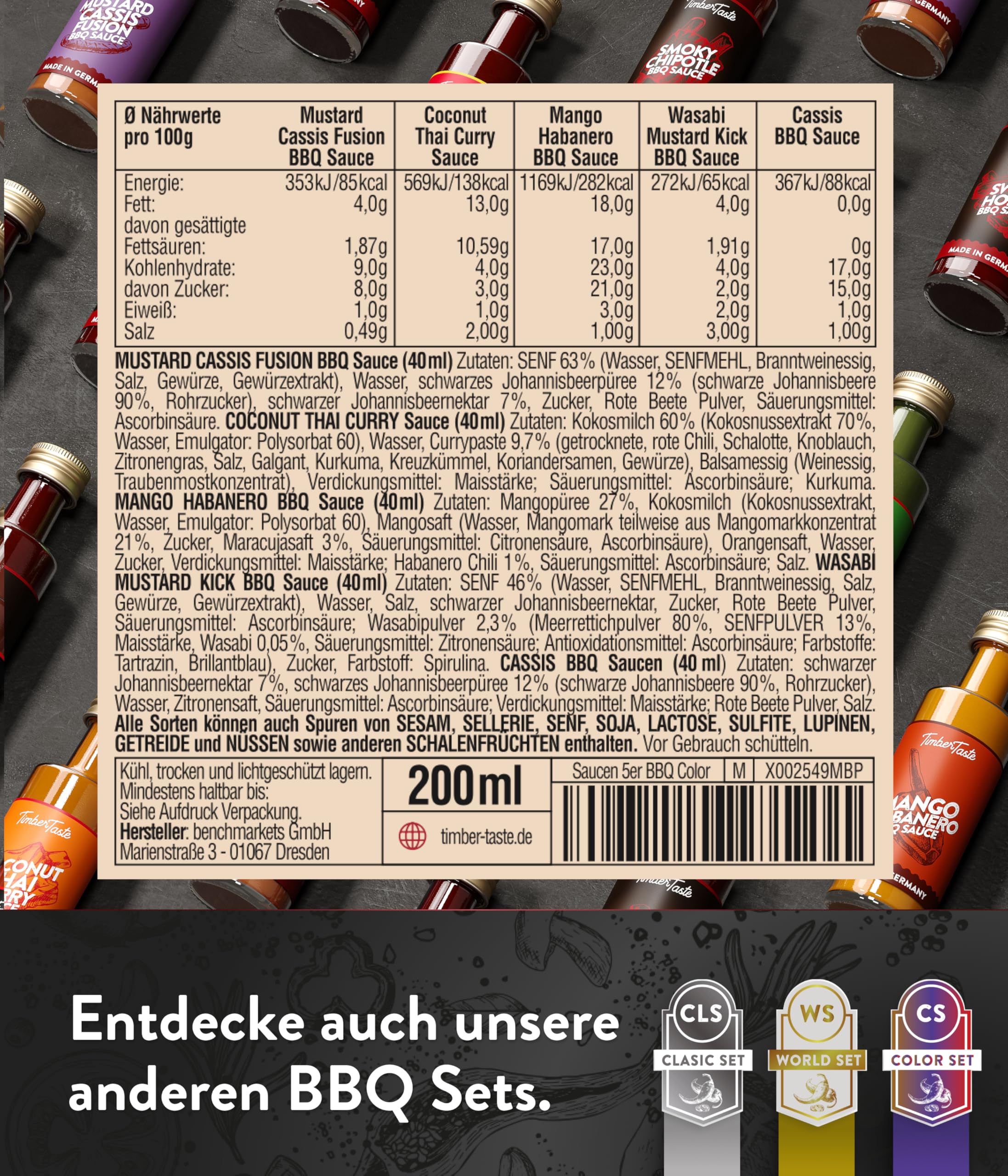 TIMBER TASTE® Chili Geschenkset scharfe Soßen Set - 5 Hot Sauce Set je 40ml in Geschenkverpackung für Liebhaber & Genießer scharfer Saucen | Ostergeschenk Mann | kleine Ostergeschenke Männer