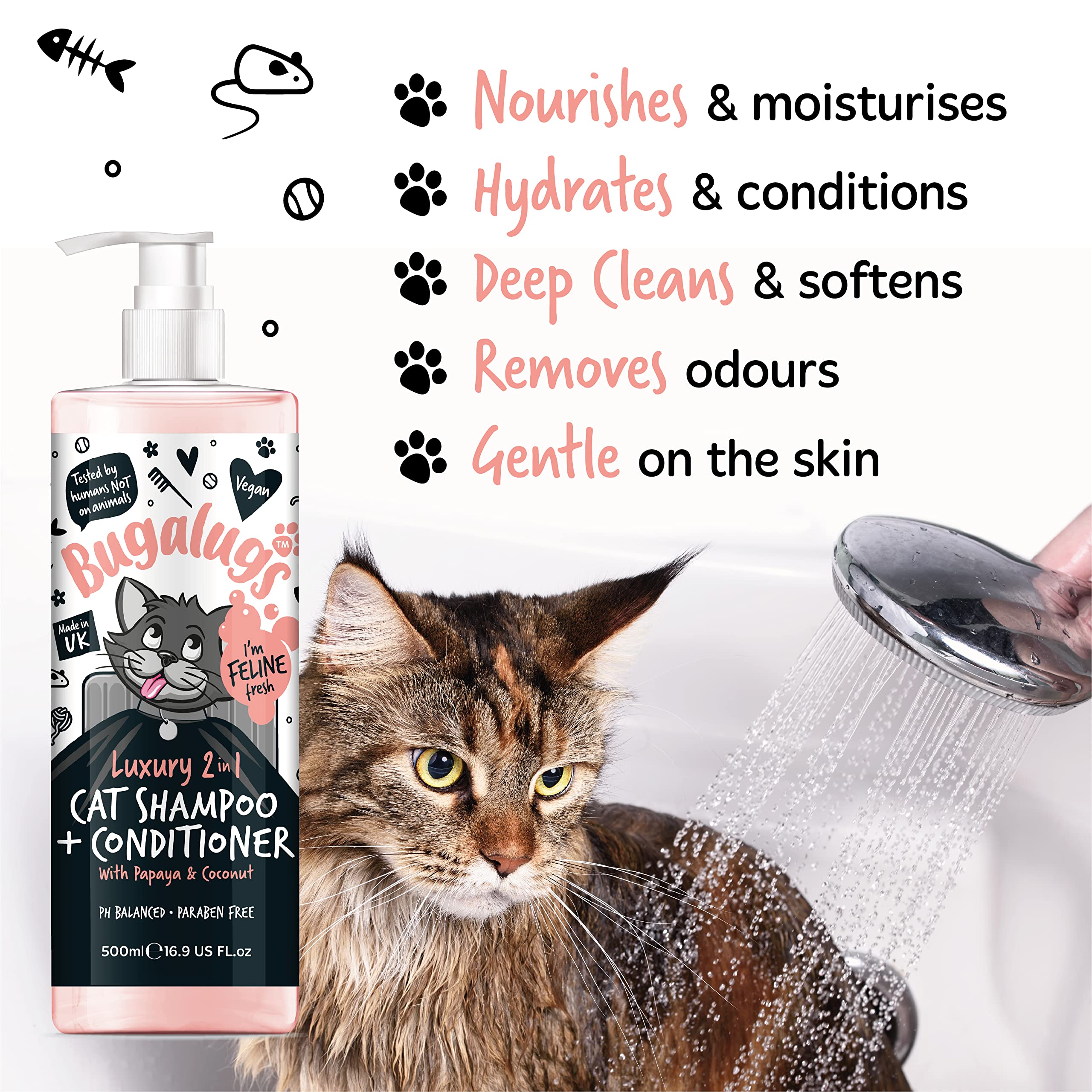 Bugalugs 2in1 Katzenshampoo + Conditioner 500 ml Pumpdosierer
