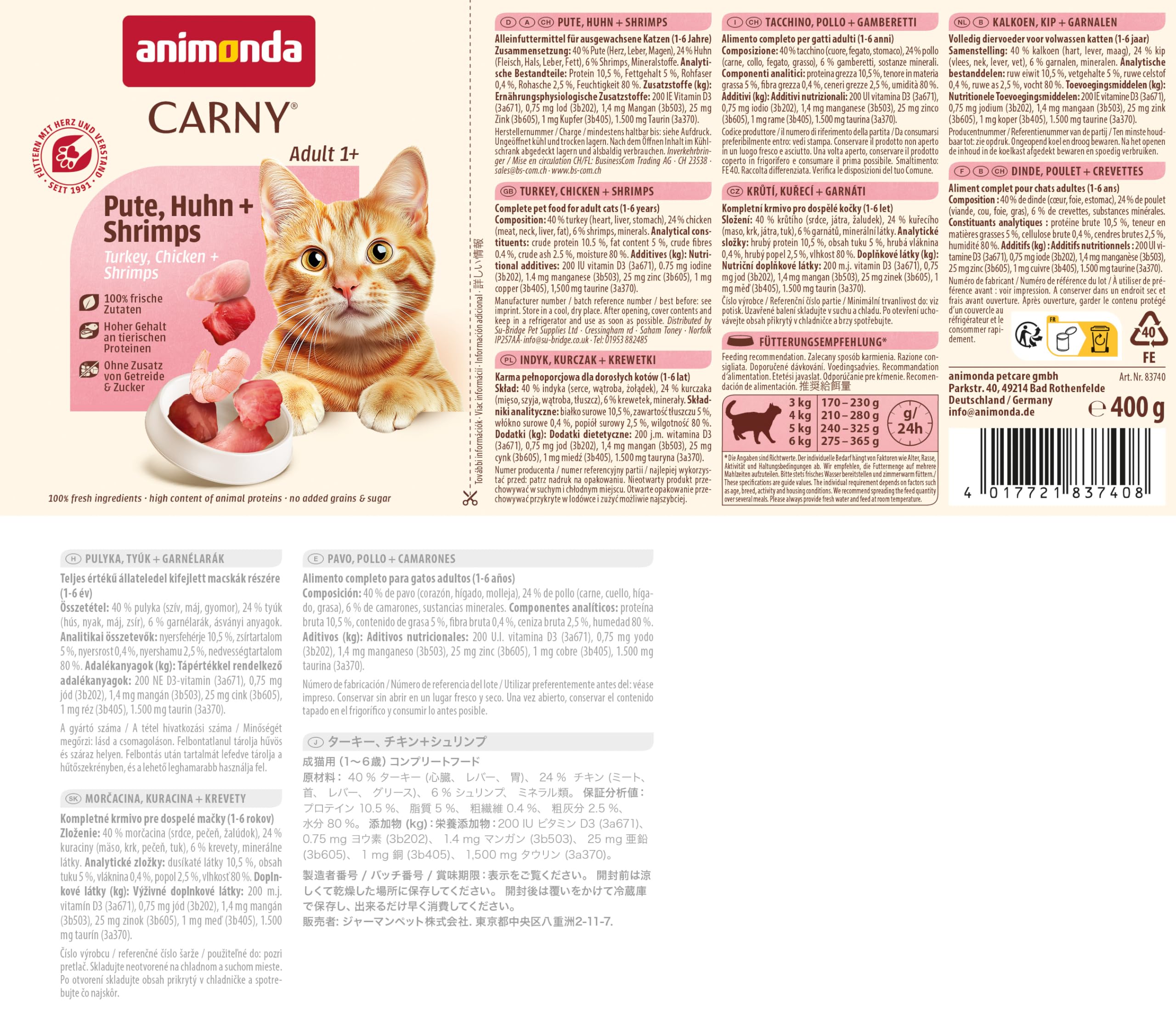 animonda Carny Adult Huhn + Lachs (6 x 400 g), Katzennassfutter für ausgewachsene Katzen, Nassfutter mit 100 % frischen, fleischlichen Zutaten, Katzenfutter ohne Getreide und Zucker