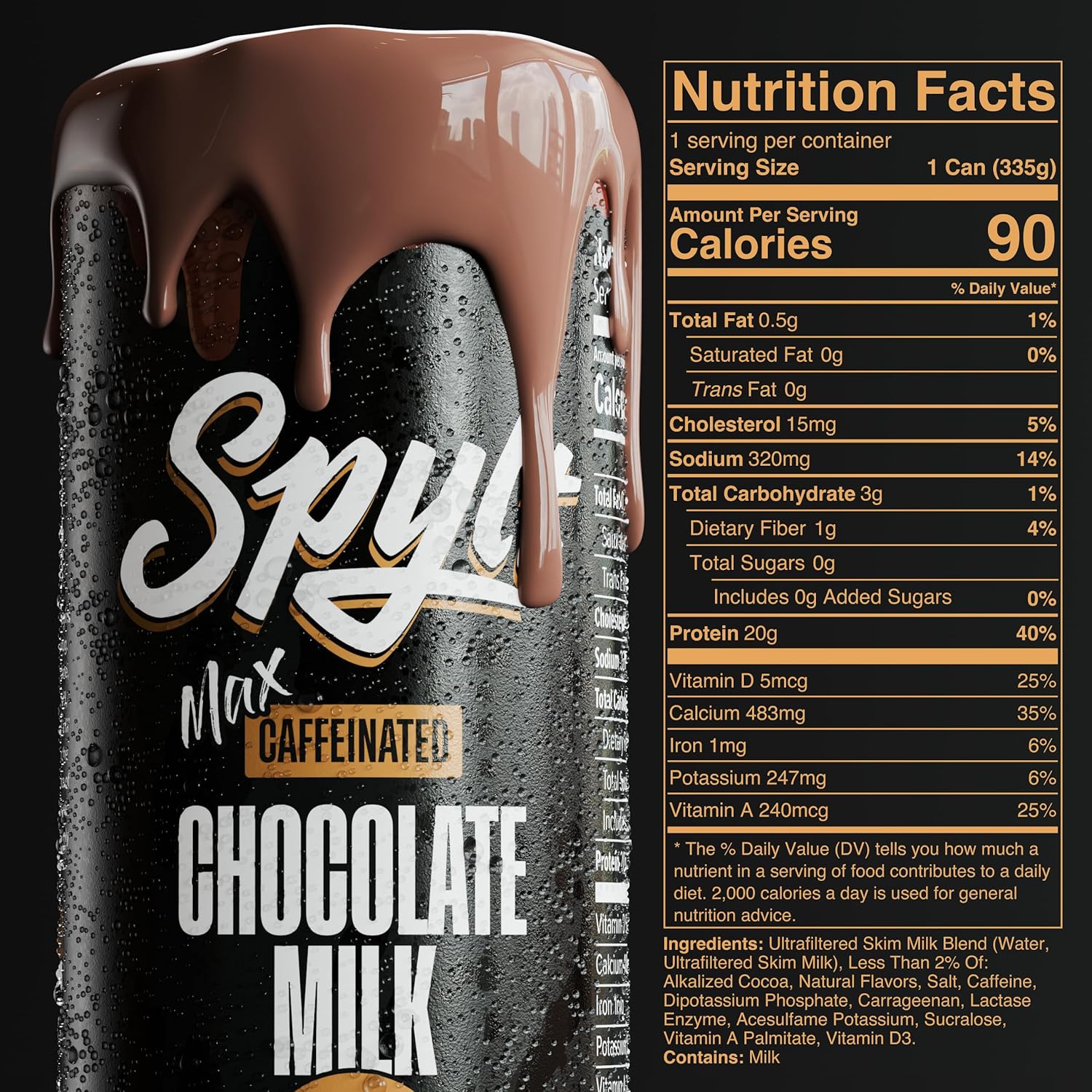 Spylt High Protein Vanilla Milkshake with 60mg Caffeine & 20g Protein - 90 Calories, Ready to Drink, Sugar Free, Lactose Free Milk, Perfect for Workout Recovery & Afternoon Pick Me Up - 12 Count