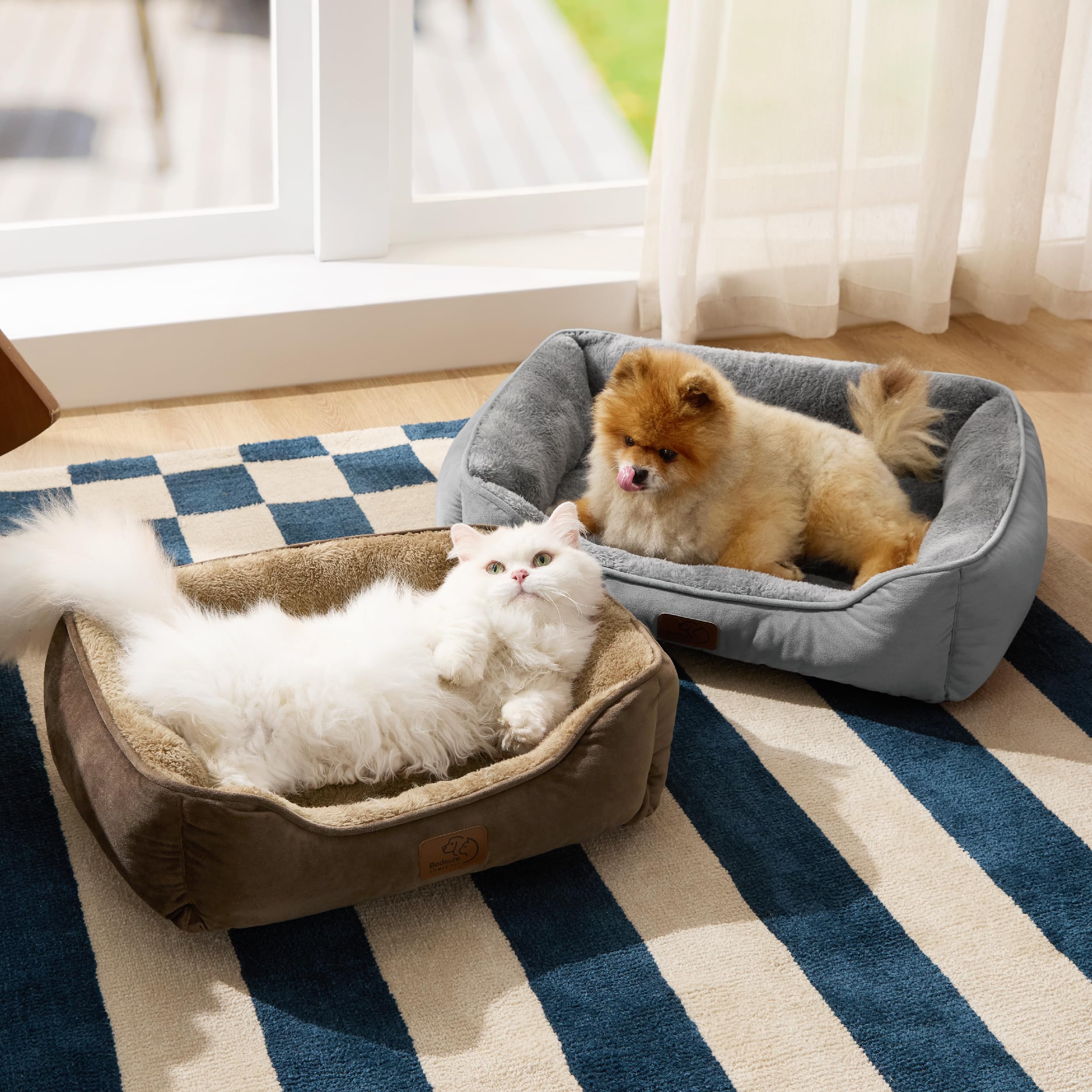 BEDSURE Katzenbett waschbar Katzen Bettchen - 51x41cm Katzenkorb Indoor mit Rutschfester Basis, quadratisches Hundebett für kleine Hunde mit weichem Rand, grau