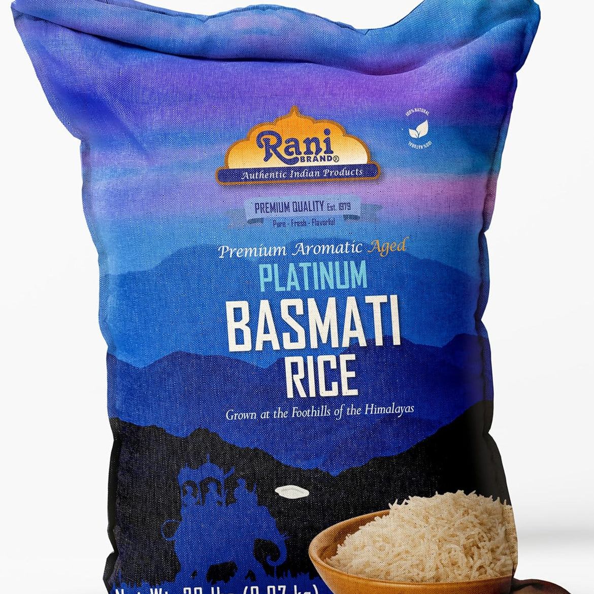 Rani Platinum White Basmati Rice Extra Long Aged 10-Pound Bag, 160oz (10lbs) 4.53kg ~ All Natural | Gluten Friendly | Vegan | Indian Origin | Kosher | Export Quality