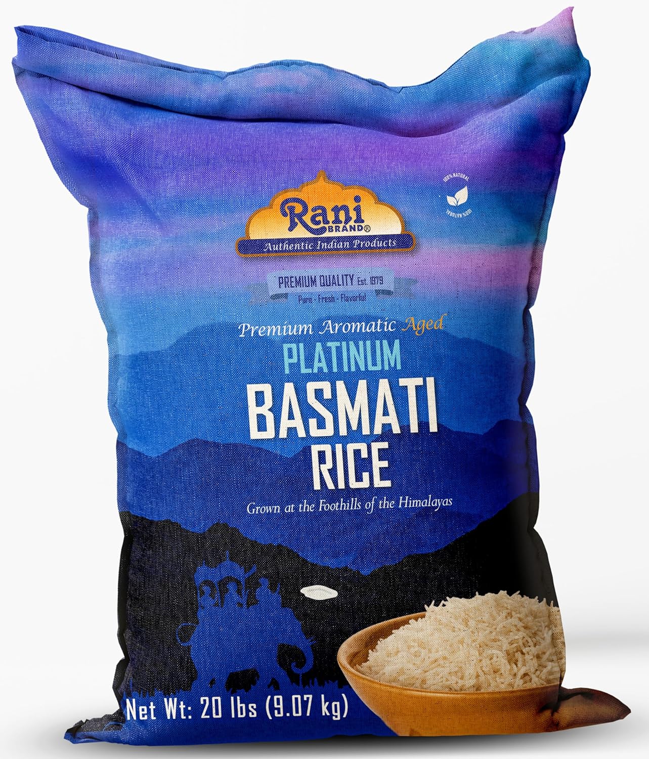 Rani Platinum White Basmati Rice Extra Long Aged 10-Pound Bag, 160oz (10lbs) 4.53kg ~ All Natural | Gluten Friendly | Vegan | Indian Origin | Kosher | Export Quality