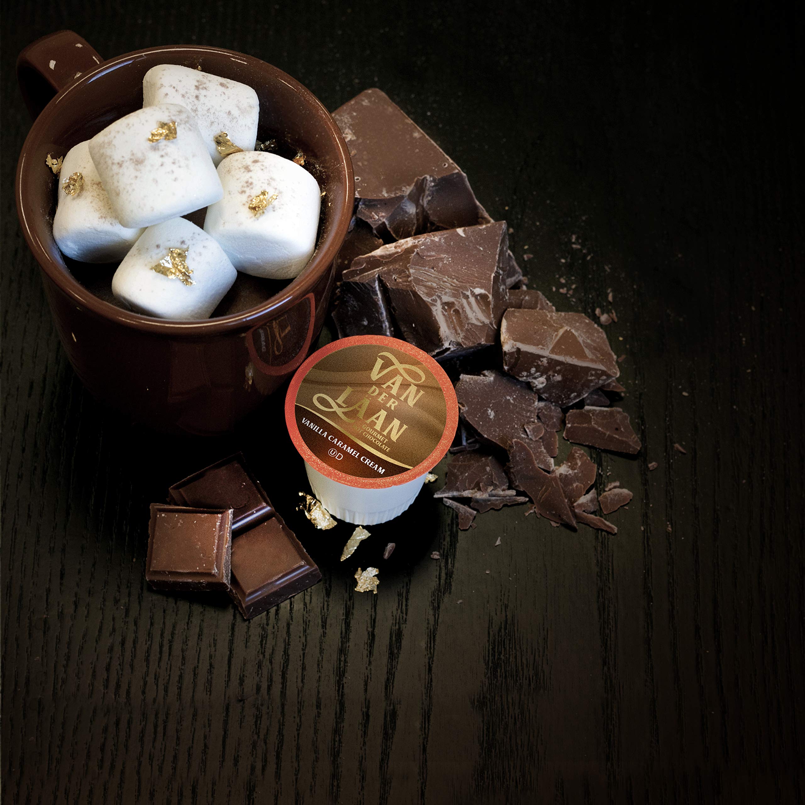 Van Der Laan Chocolate Hot Cocoa Pods, Dark Chocolate Gourmet Dutch Chocolate Compatible with K Cup Brewers Including 2.0, 40 Count