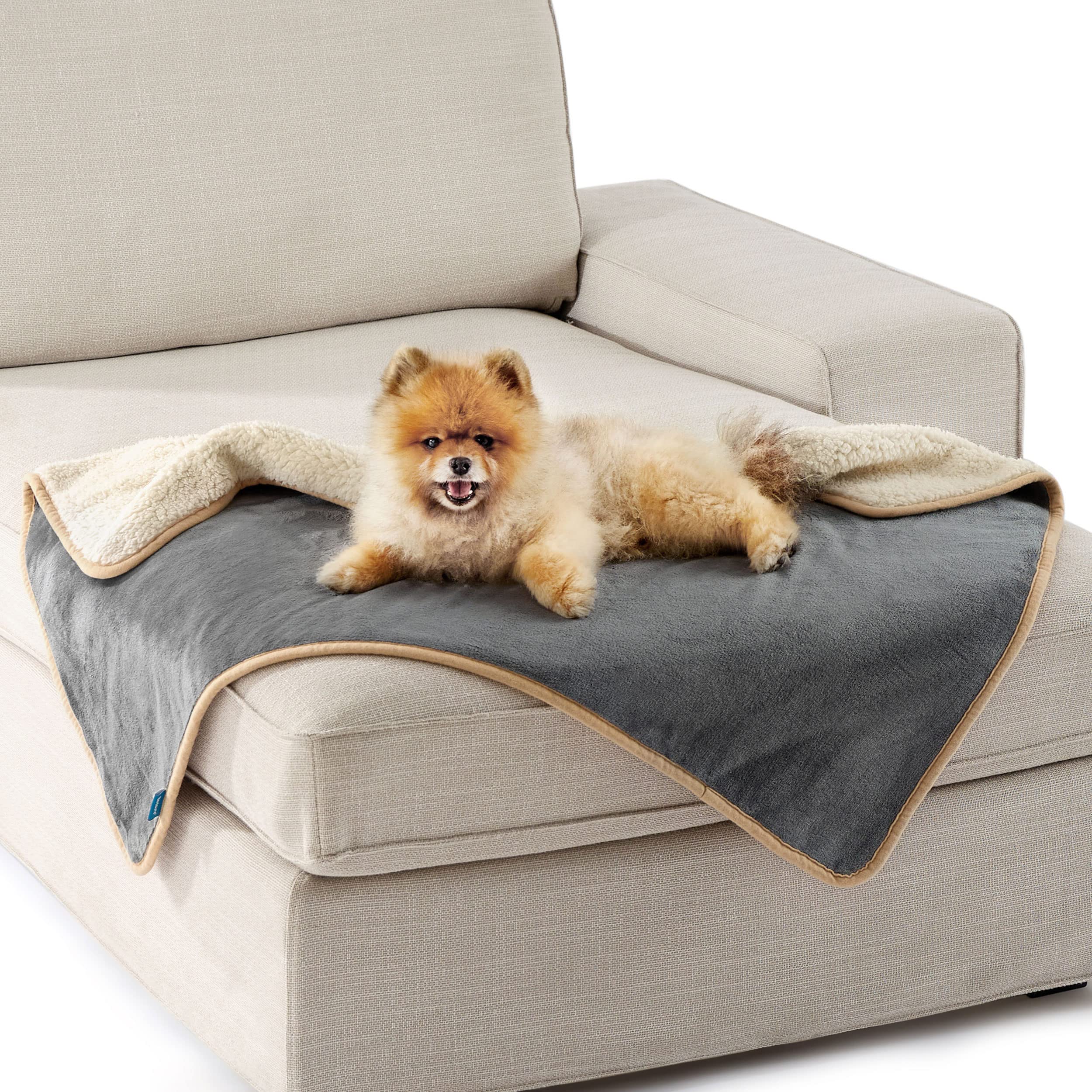 LE SURE wasserdichte Hundedecke mittelgroße Hunde - 100x80cm Hundedecke waschbar, Hundedecke Sofaschutz aus Sherpa Fleece, Katzendecke flauschig und weich, Grau